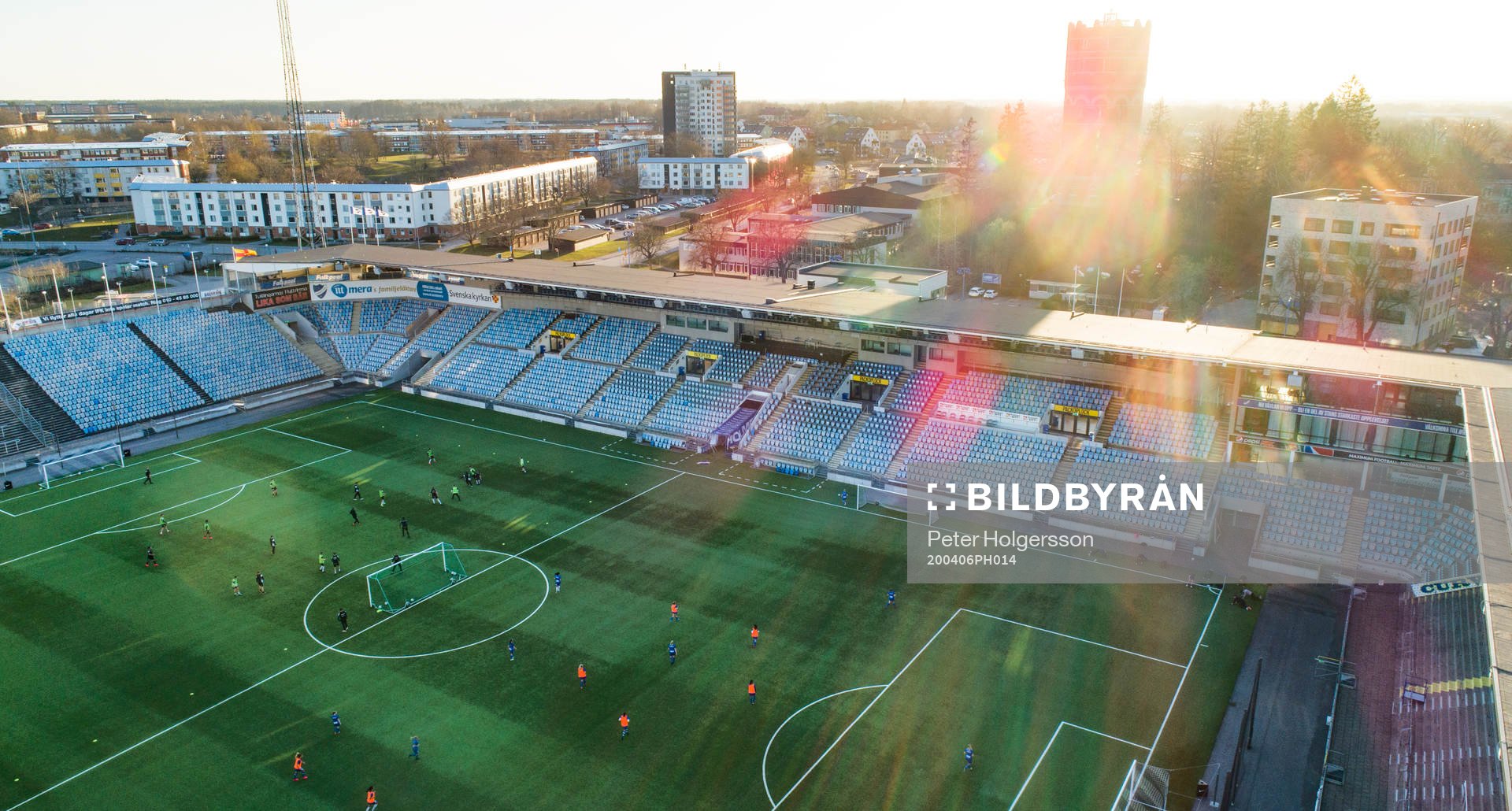 Aerial view of youth teams training at Östgötaporten