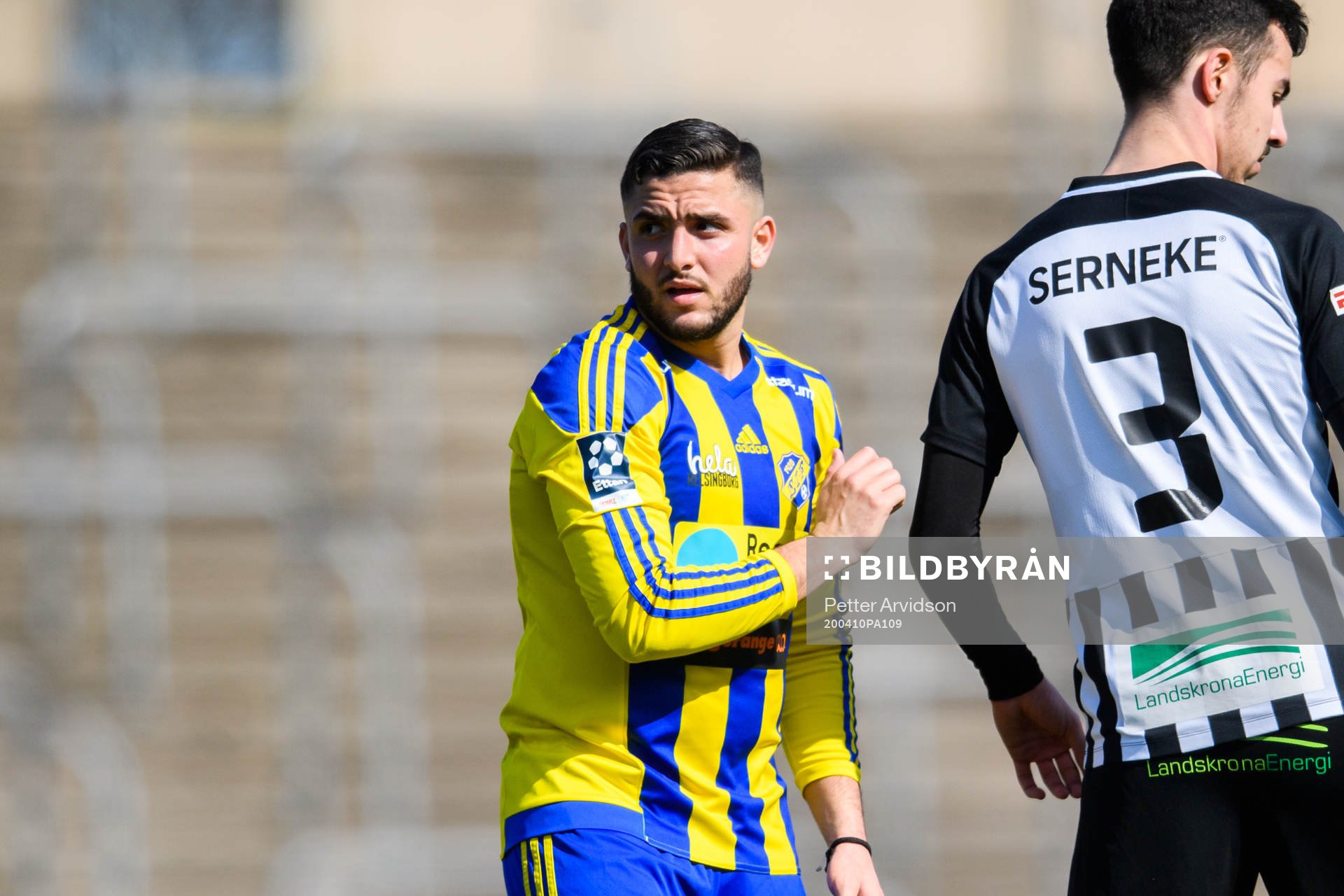 Eskilsminnes Mohammed Hleihel under träningsmatchen i fotboll mellan Landskrona och Eskilsminne den 10 april 2020 i Landskrona.