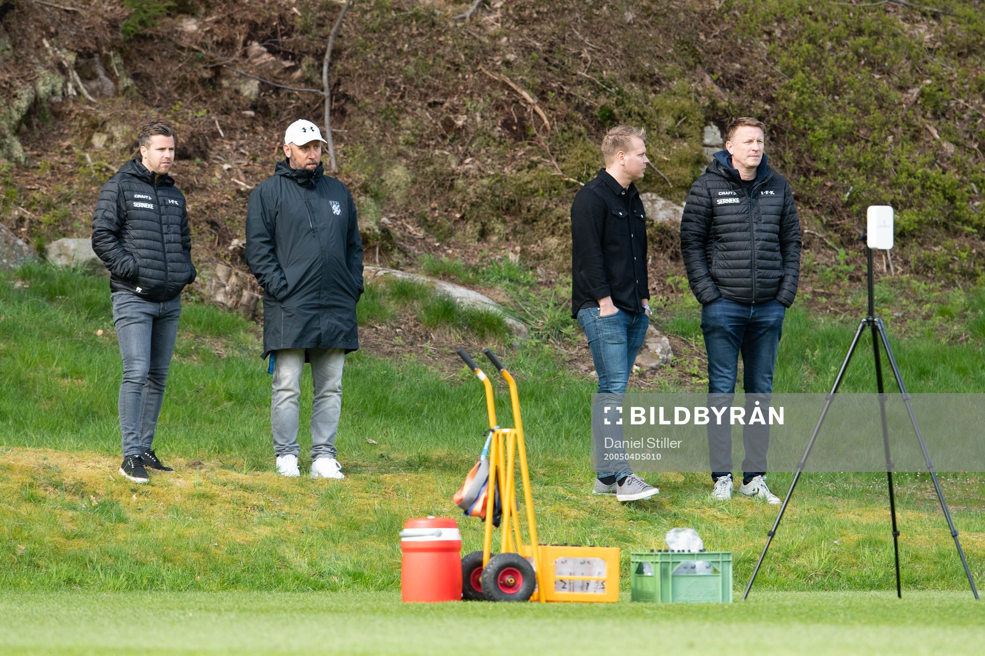 Assisterande sportchef Pontus Farnerud, klubbdirektör Max Markusson och Sportchef Kennet Andersson under en träning med IFK Göteborg den 4 maj 2020 i Göteborg.