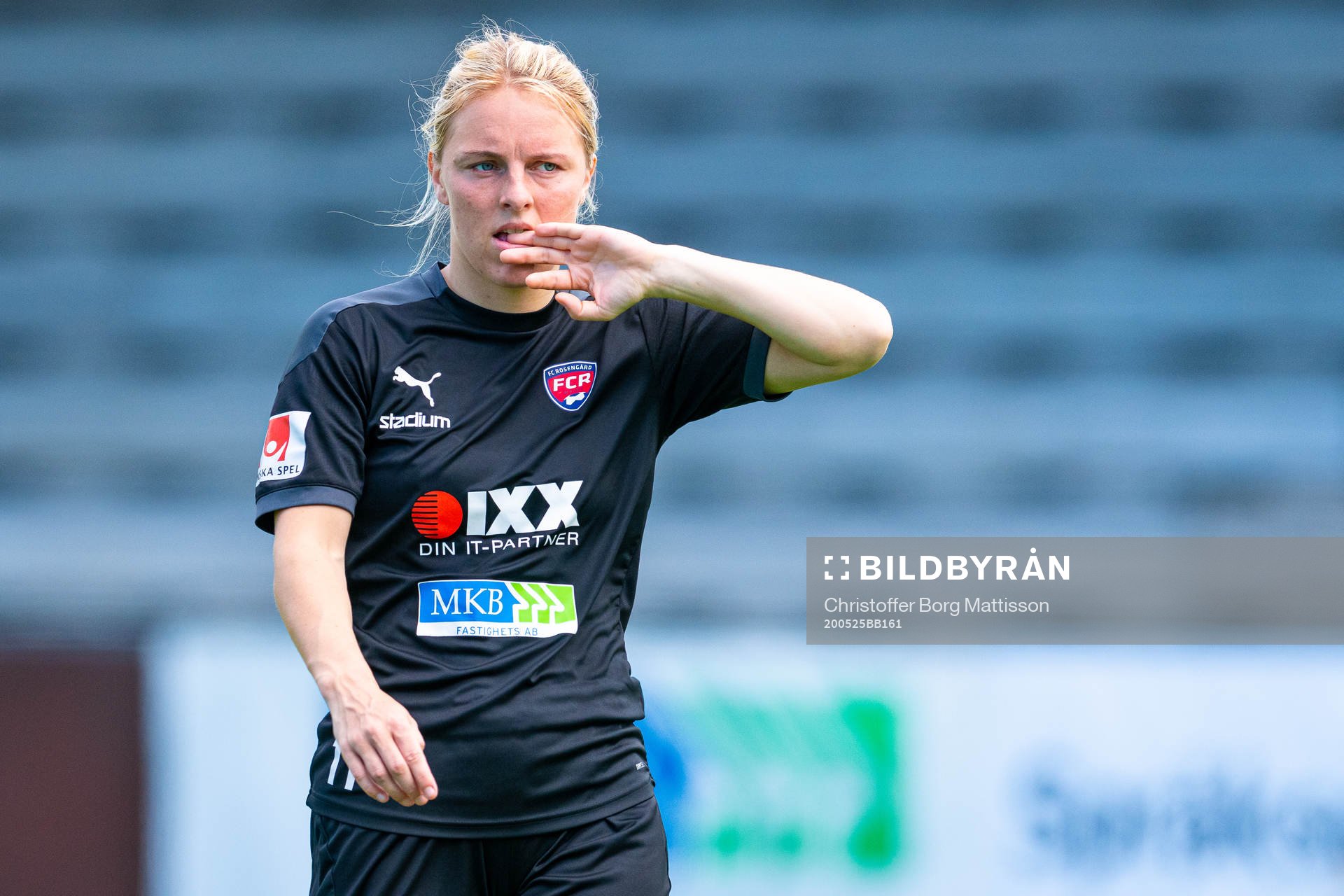 Mimmi Larsson under en fotbollsträning med FC Rosengård den 25 maj 2020 i Malmö.