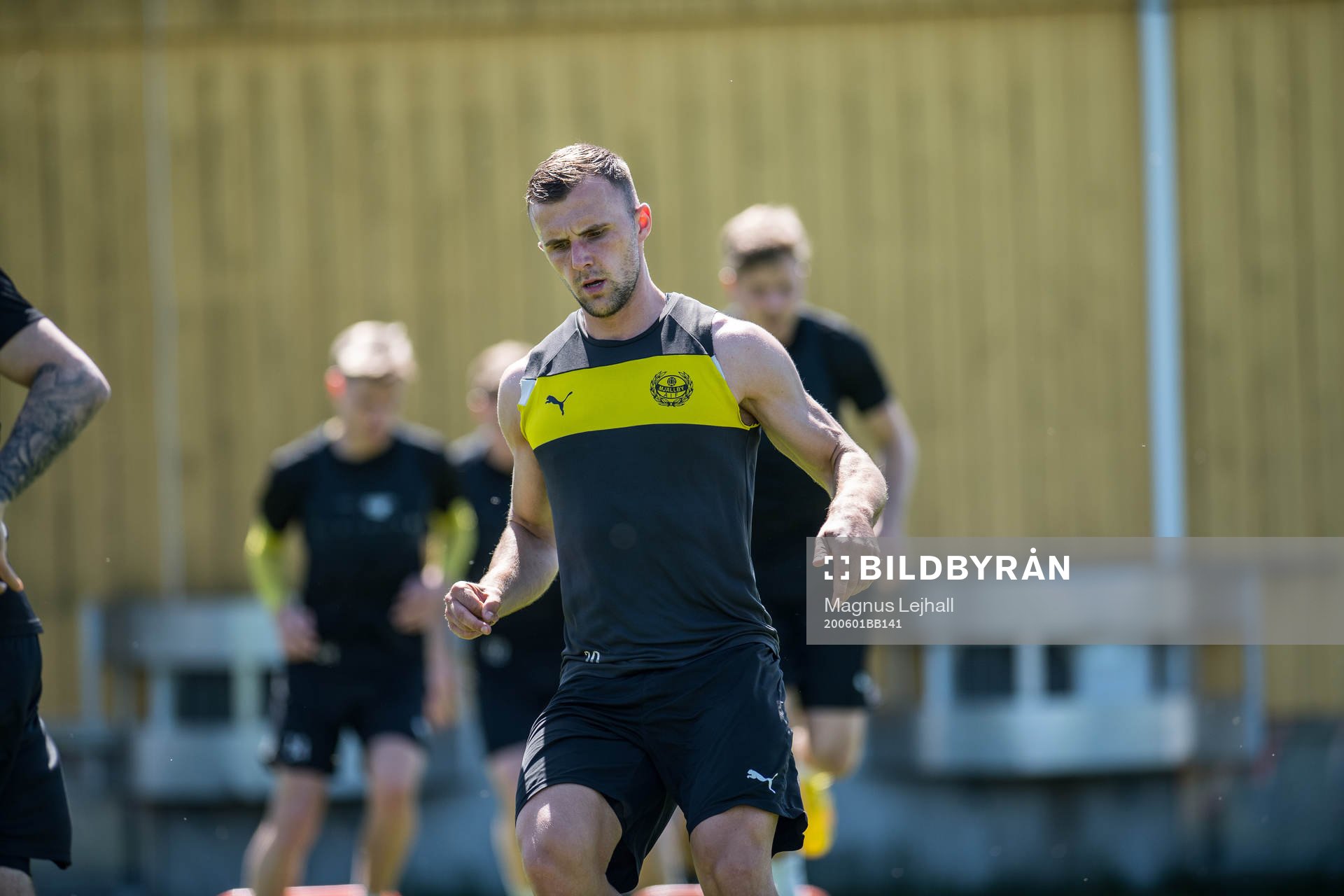  Mjällbys Hampus Holgersson under en träning med det allsvenska fotbollslaget Mjällby den 1 juni 2020 i Mjällby.