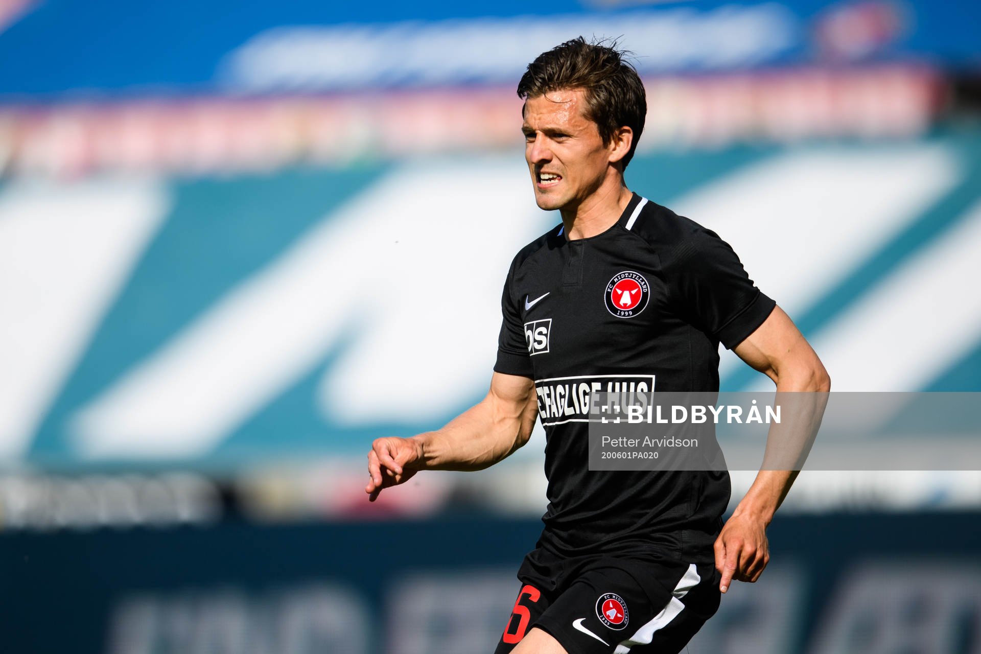 Lasse Vibe of Midtjylland during the Danish Superliga match between FC Midtjylland and AC Horsens on July 1, 2020 in Herning.