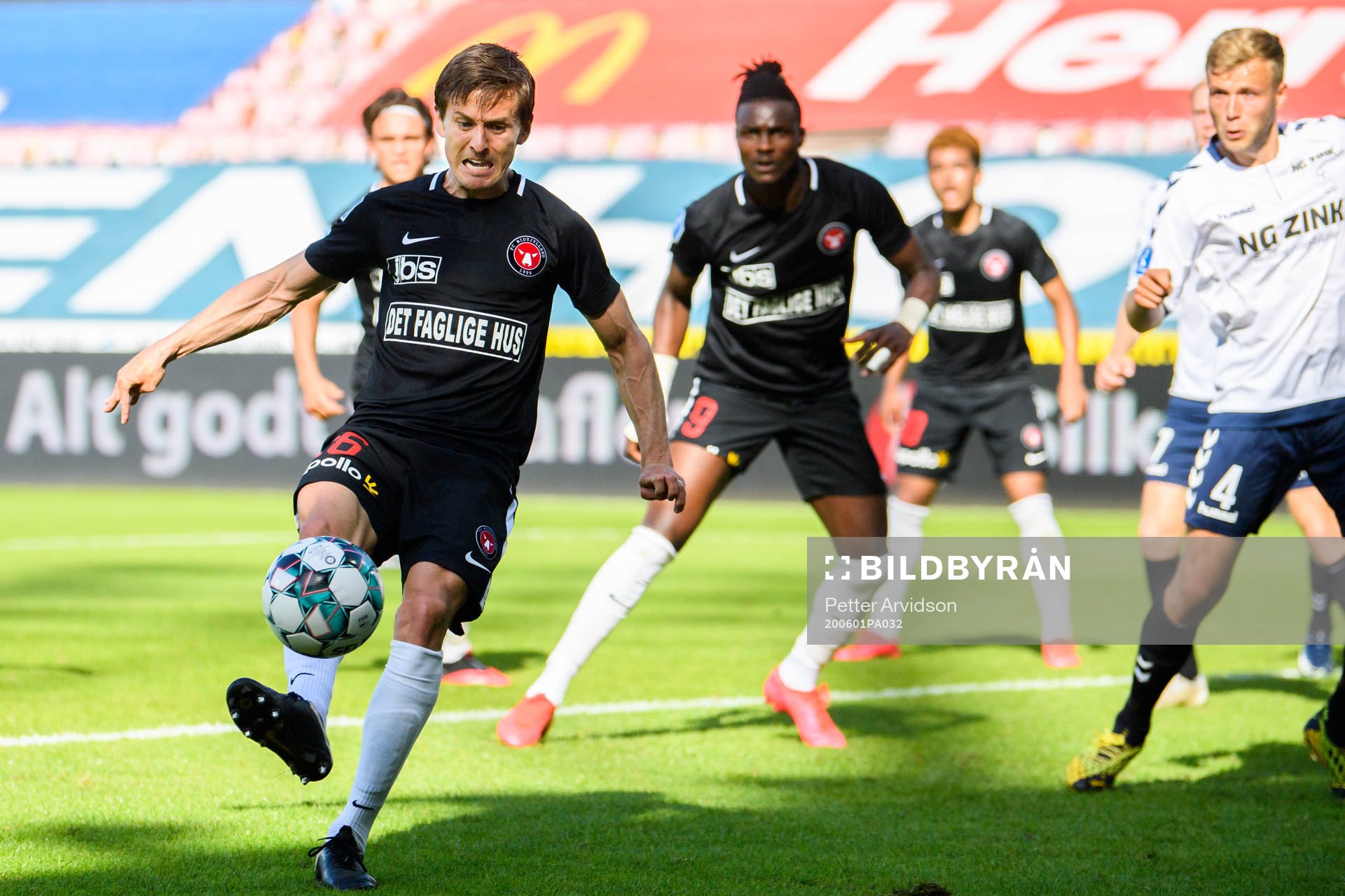 Lasse Vibe of Midtjylland during the Danish Superliga match between FC Midtjylland and AC Horsens on July 1, 2020 in Herning.