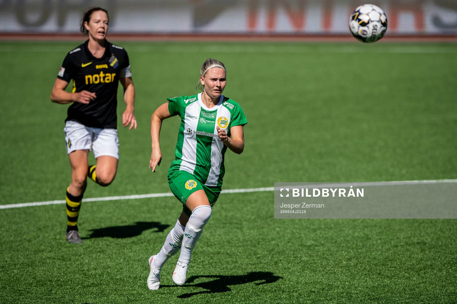 Hammarbys Emma Jansson under fotbollsmatchen i Elitettan mellan Hammarby och AIK den 14 juni 2020 i Stockholm.