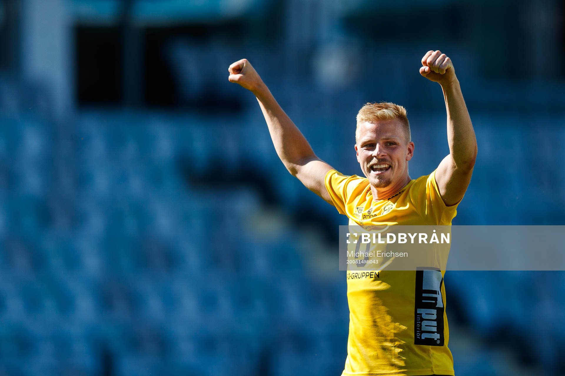 Elfsborgs Per Frick jublar efter fotbollsmatchen i Allsvenskan mellan IFK Göteborg och Elfsborg den 14 juni 2020 i Göteborg.