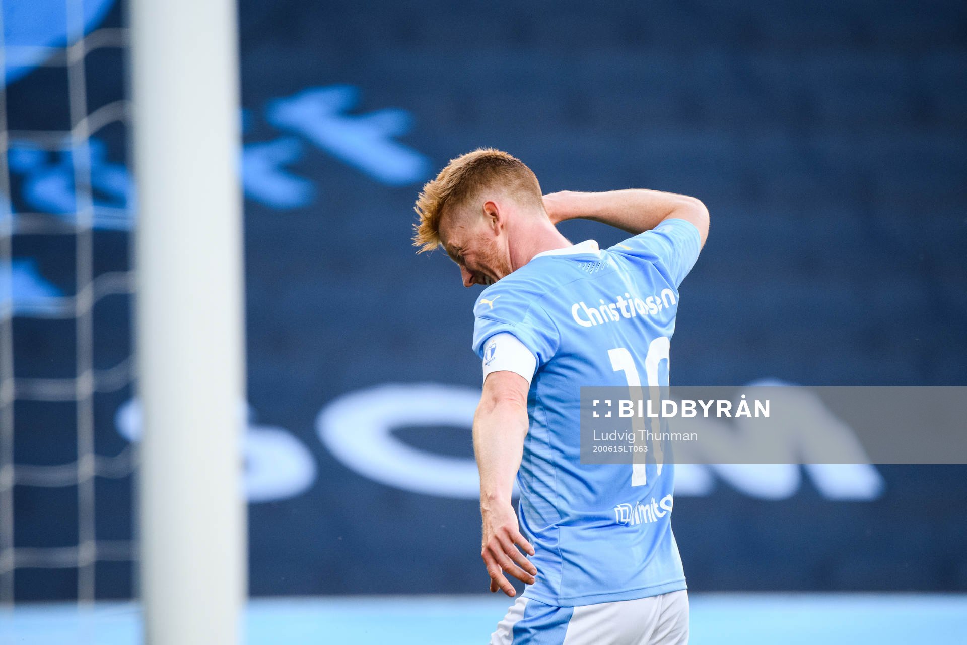 Malmö FFs Anders Christiansen jublar efter 2-0 under fotbollsmatchen i Allsvenskan mellan Malmö FF och Mjällby den 15 juni 2020 i Malmö.