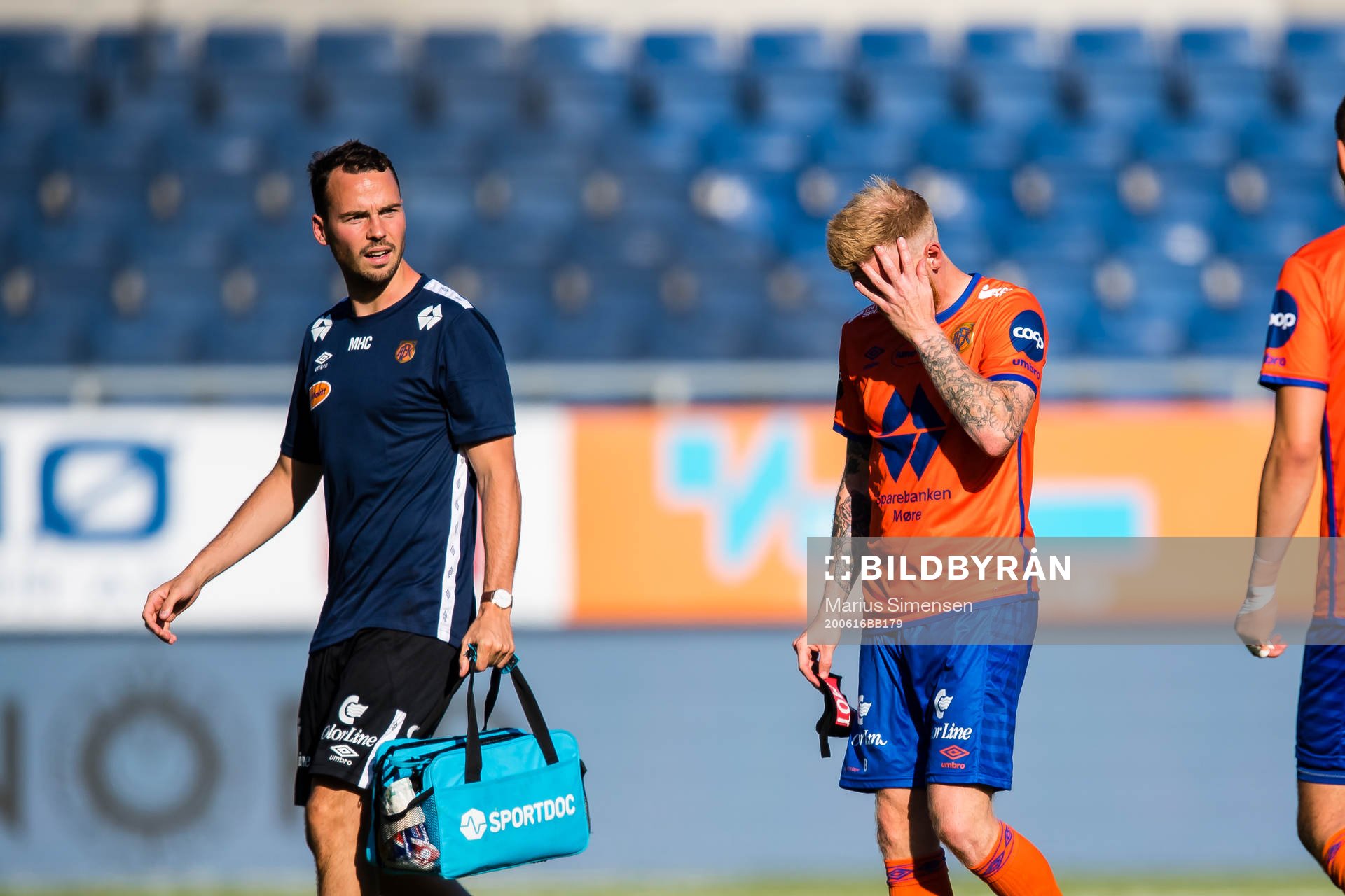 Fredrik Kjernmoen Carlsen of Aalesund leaves the pitch with
