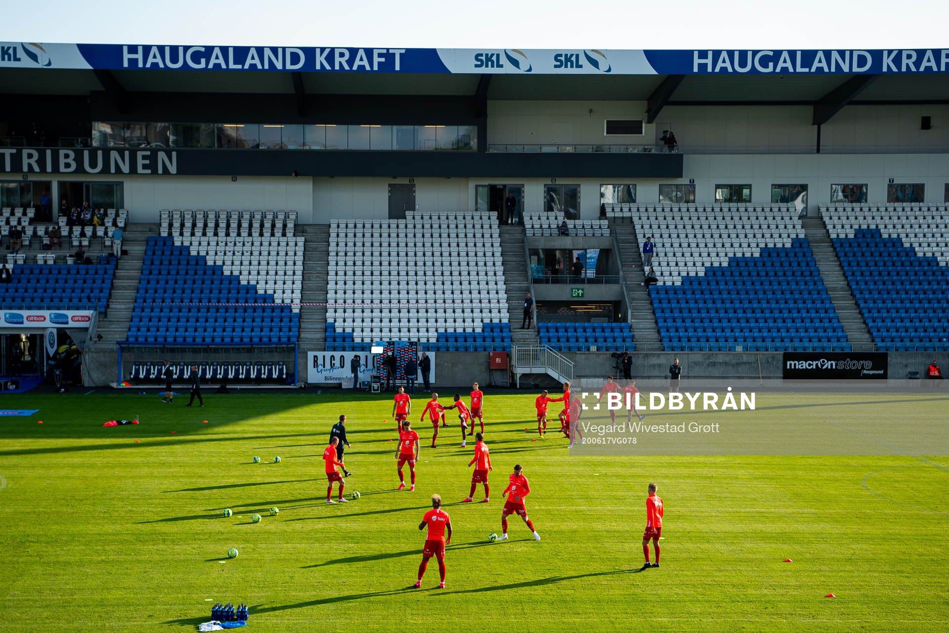 General view of empty seats at Haugesund Stadion as the