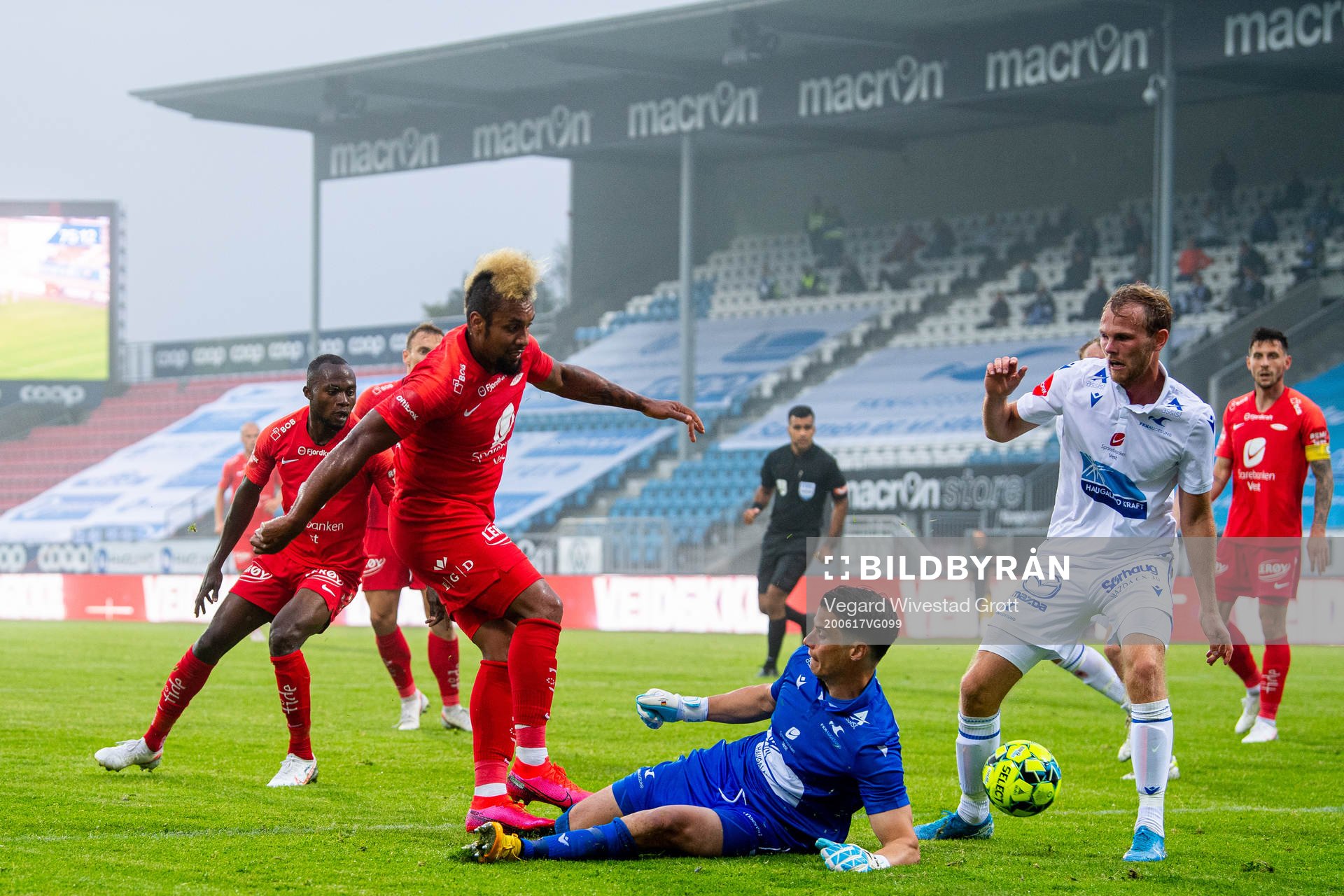Bismar Acosta of Brann sees his attempt being saved by