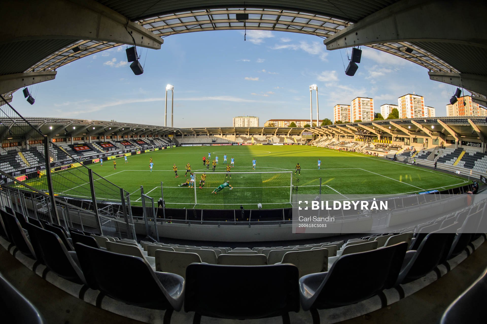 Tomma läktare på Bravida Arena under fotbollsmatchen i Allsvenskan mellan Häcken och Malmö FF den 18 juni 2020 i Göteborg.
