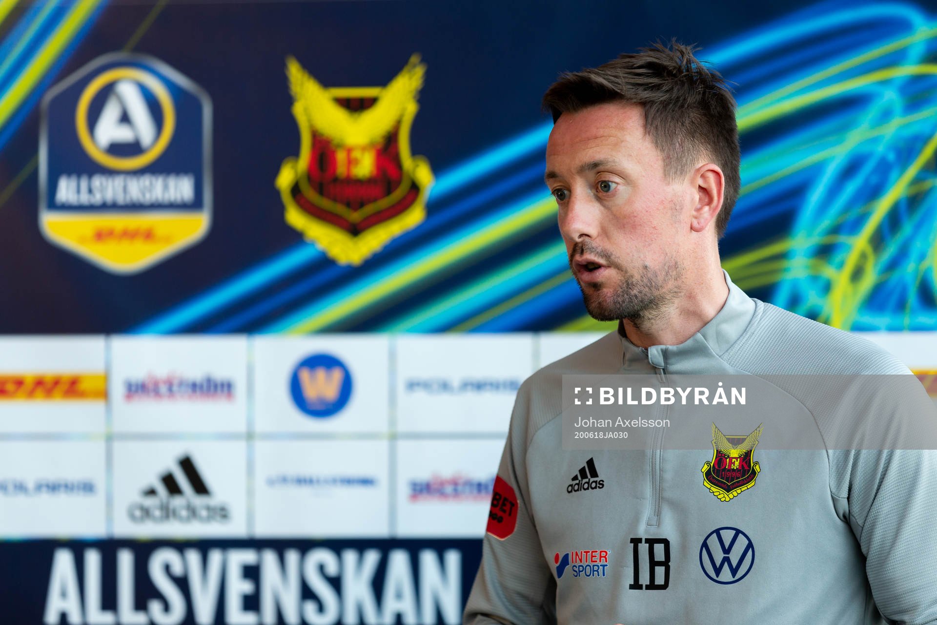 Östersunds tränare Ian Burchnall under presskonferensen efter fotbollsmatchen i Allsvenskan mellan Östersund och Sirius den 18 juni 2020 i Östersund.