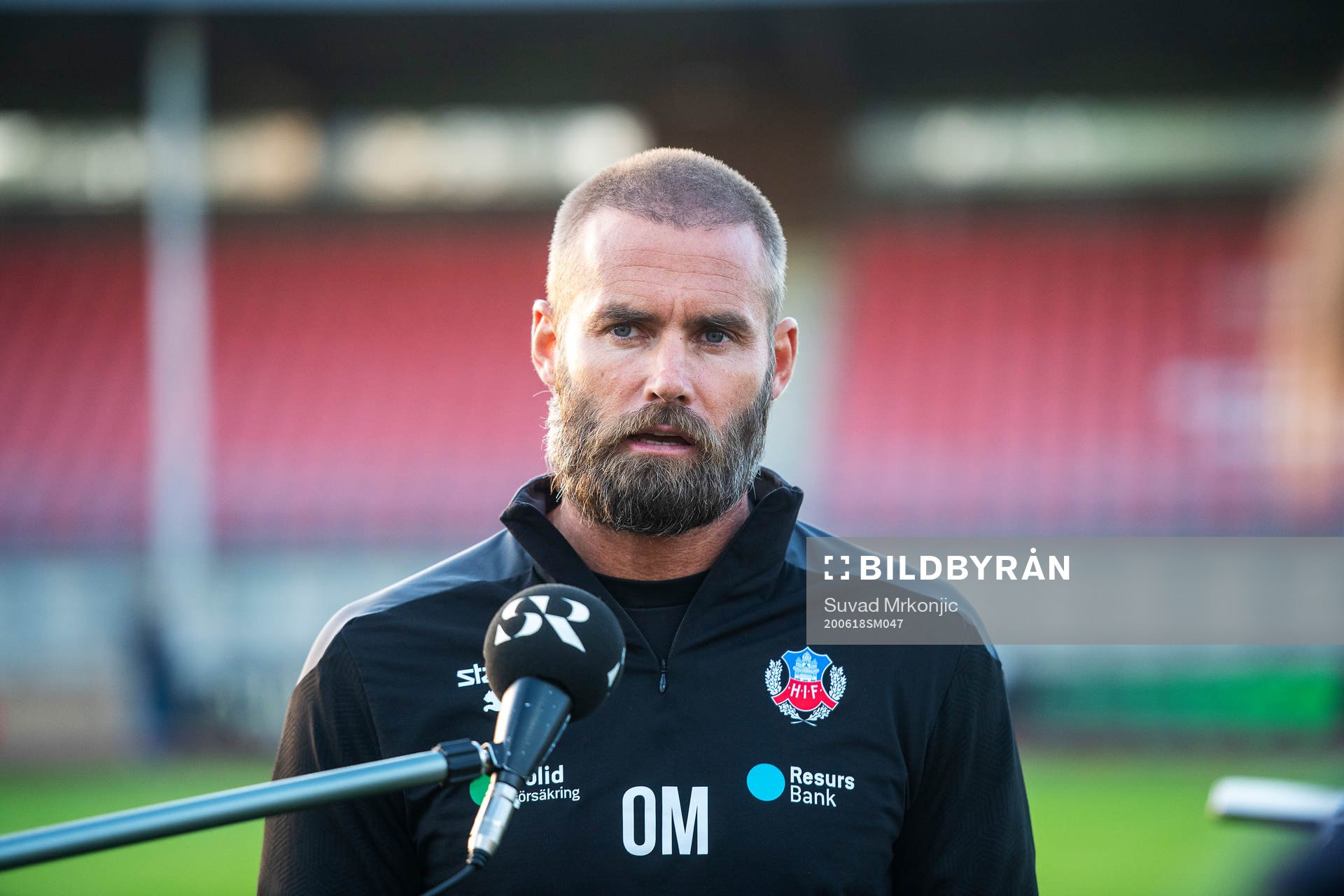 Helsingborgs tränare Olof Mellberg under presskonferensen efter fotbollsmatchen i Allsvenskan mellan Kalmar och Helsingborg den 18 juni 2020 i Kalmar.