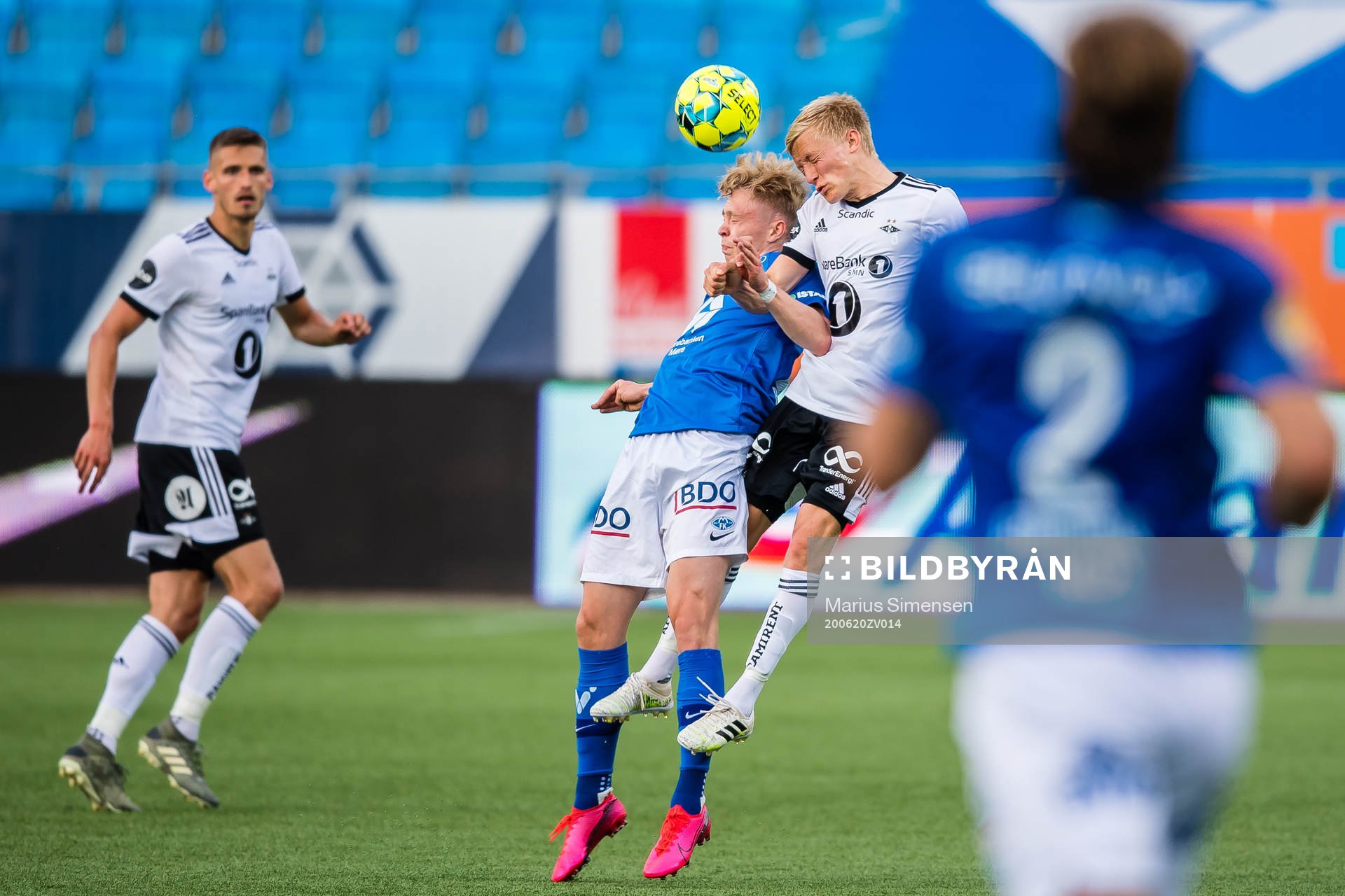 Ola Brynhildsen of Molde and Birger Solberg Meling of Rosenborg during the Eliteserien match between Molde and Rosenborg on June 20, 2020 in Molde.
