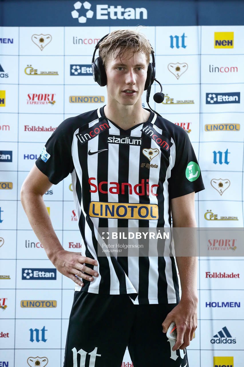Sylvias Robin Frej som gjorde det enda målet 1-0 under fotbollsmatchen i Division 1 norra mellan Sylvia och Karlslund den 21 juni 2020 i Norrköping.