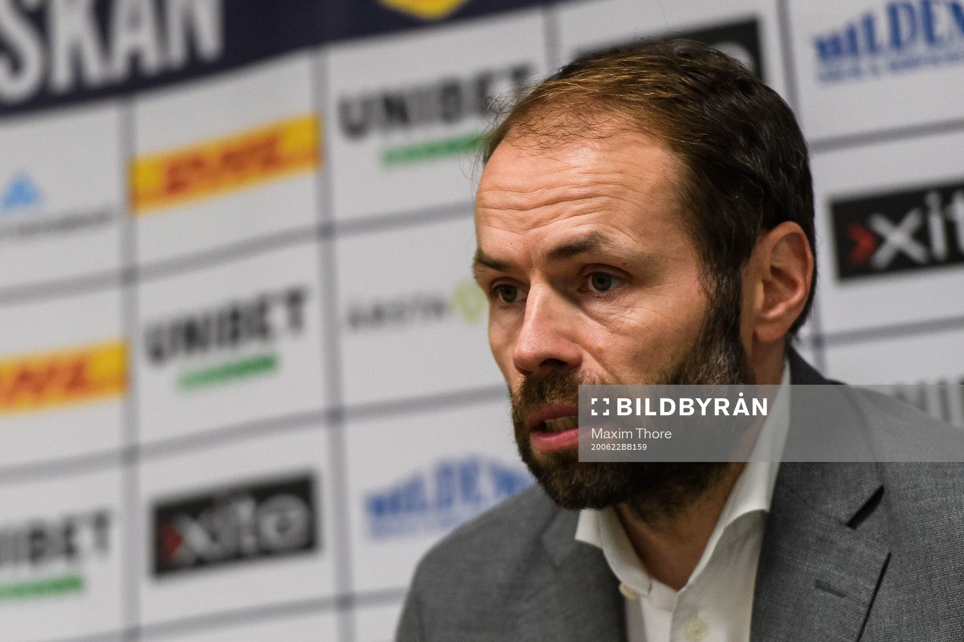 Häckens tränare Andreas Alm under en presskonferens efter fotbollsmatchen i Allsvenskan mellan Sirius och Häcken den 22 juni 2020 i Uppsala.