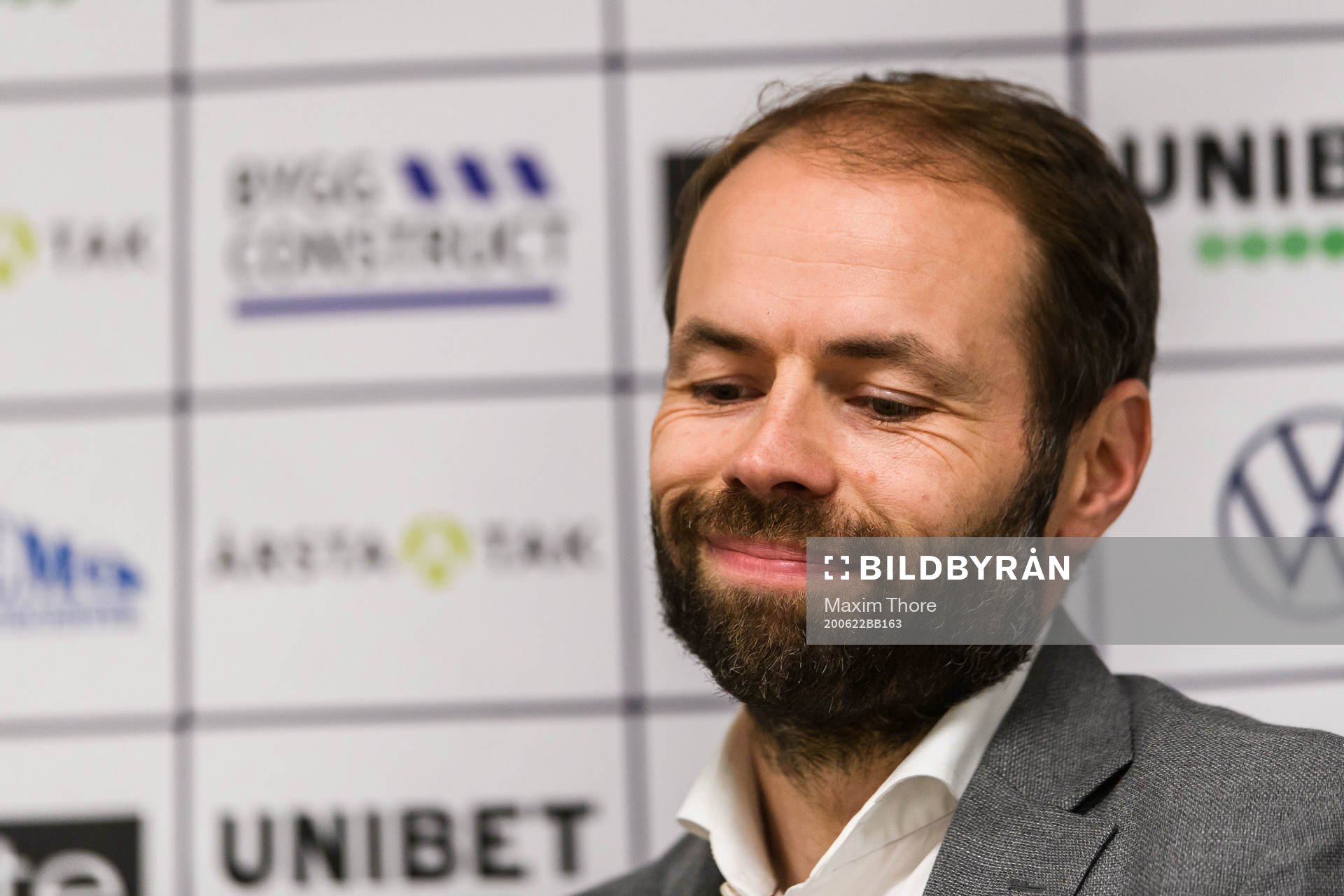 Häckens tränare Andreas Alm under en presskonferens efter fotbollsmatchen i Allsvenskan mellan Sirius och Häcken den 22 juni 2020 i Uppsala.