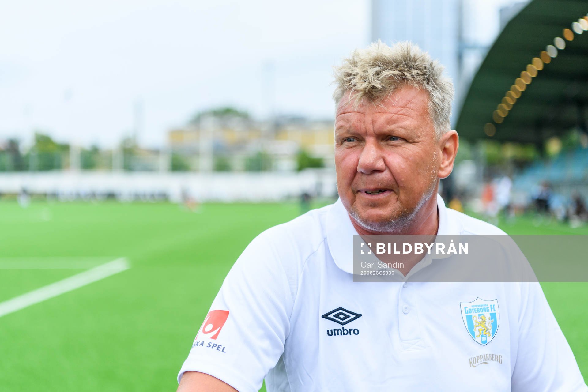 Göteborgs assisterande tränare Jörgen Ericsson blir intervjuad efter fotbollsmatchen i Damallsvenskan mellan Kopparbergs/Göteborg och Kristianstad den 28 juni 2020 i Göteborg.