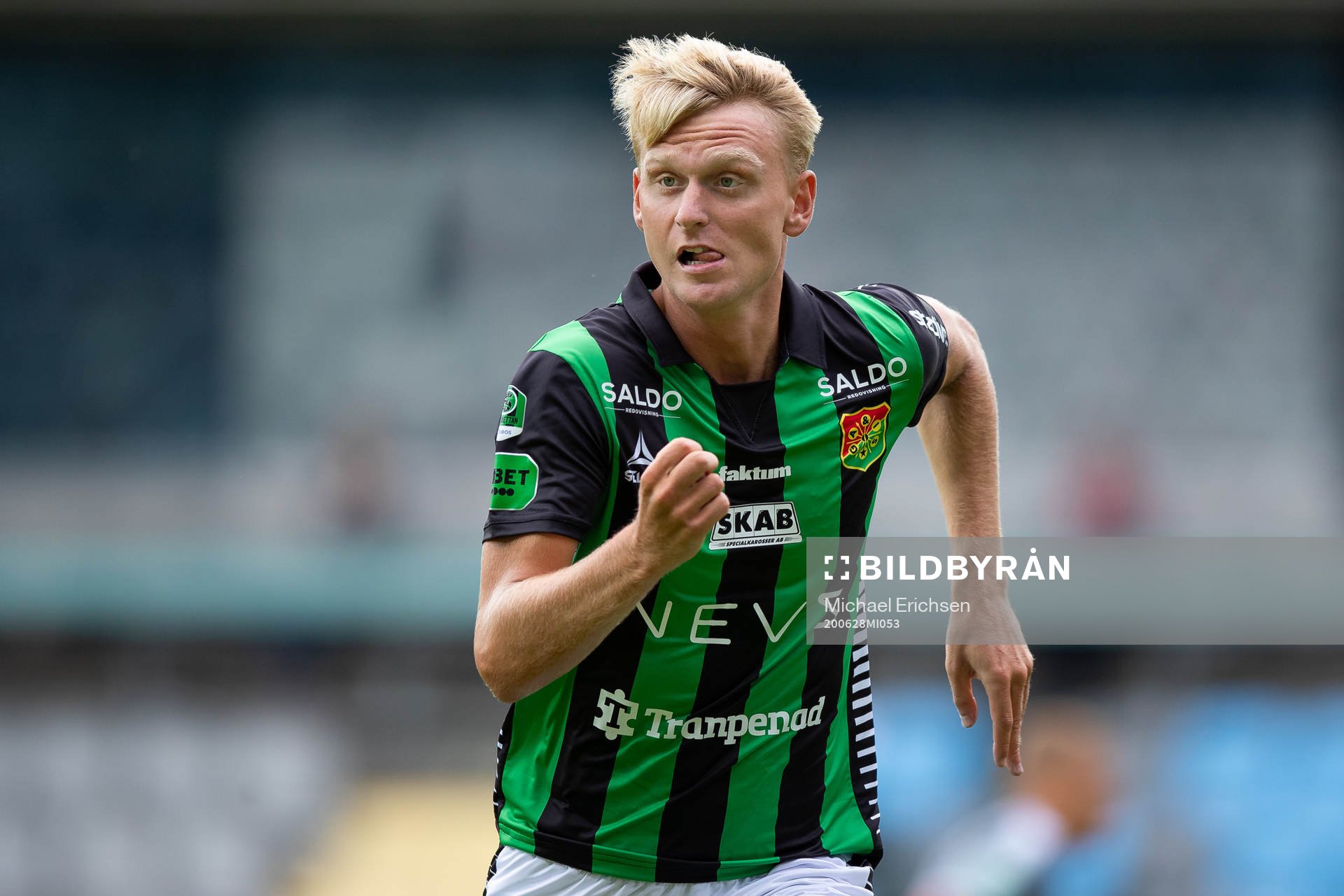 GAIS Joakim Åberg under fotbollsmatchen i Superettan  mellan GAIS och Brage den 28 juni 2020 i Göteborg.