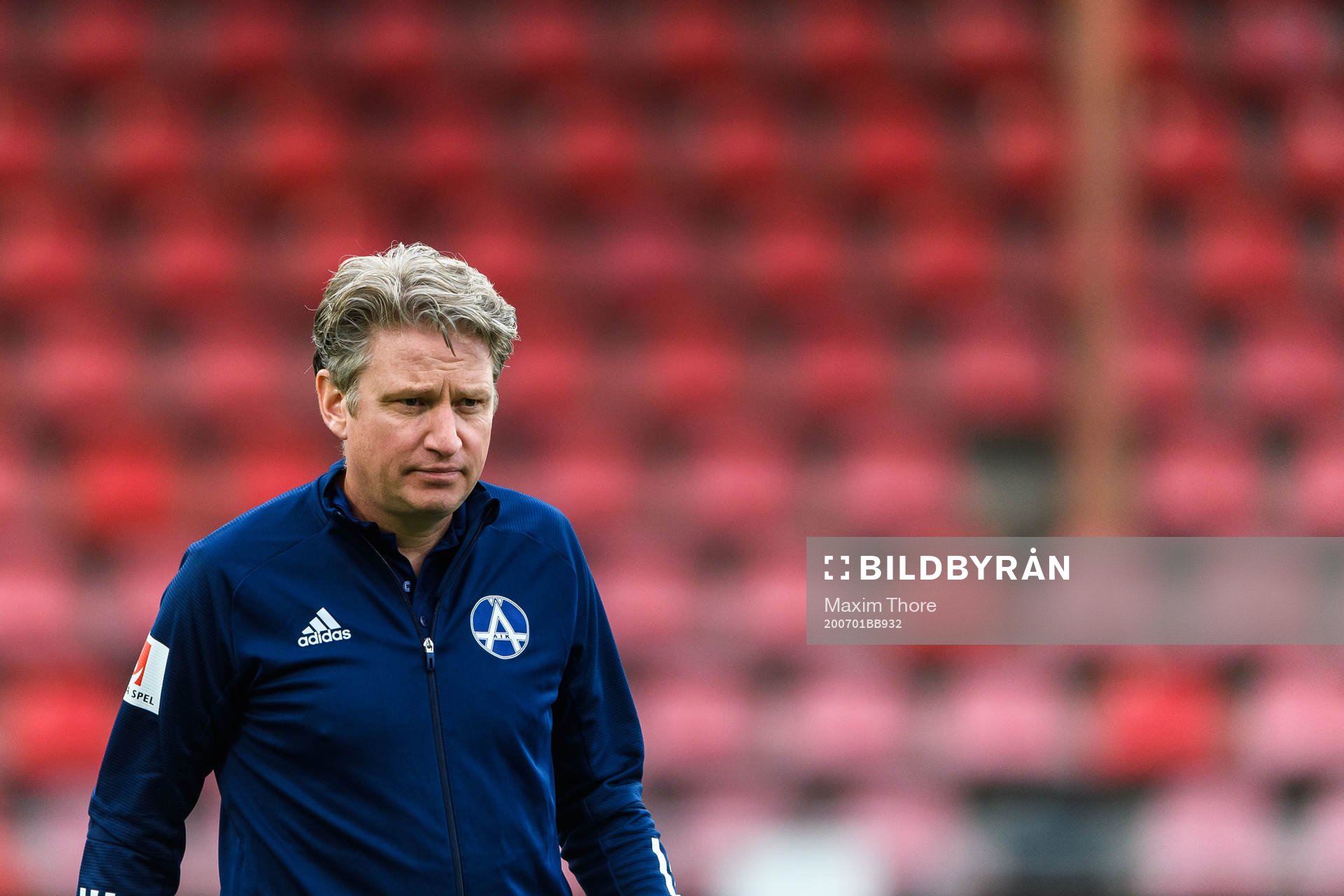 Älvsjös tränare Daniel Bjerkén under fotbollsmatchen i Elitettan mellan AIK och Älvsjö den 1 juli 2020 i Stockholm.