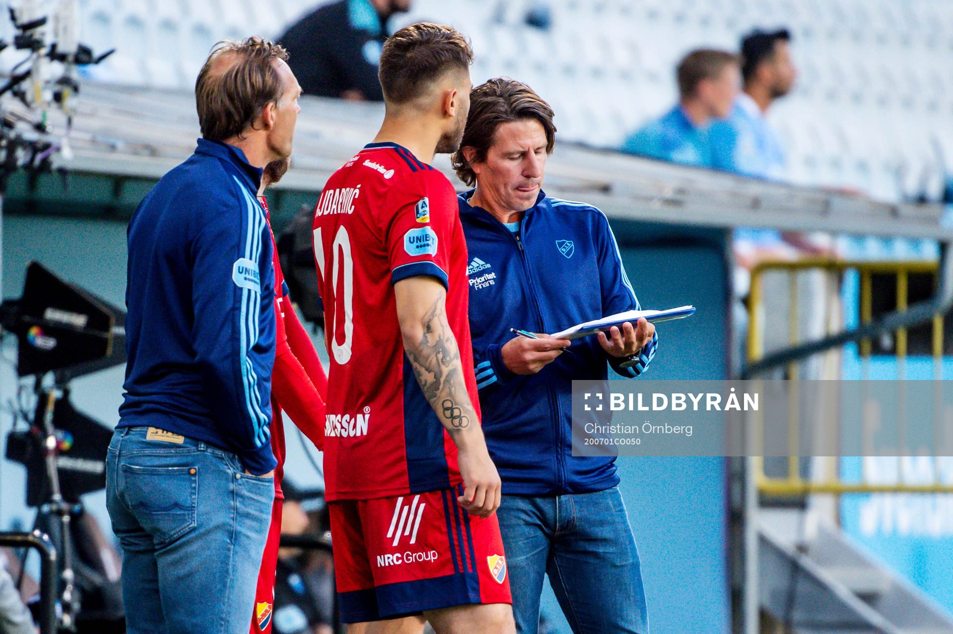 Djurgårdens tränare Kim Bergstrand, Astrit Ajdarevic och