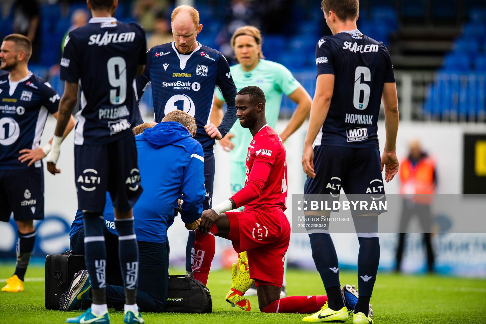 Serigne Mor Mbaye of Kristiansund in pain