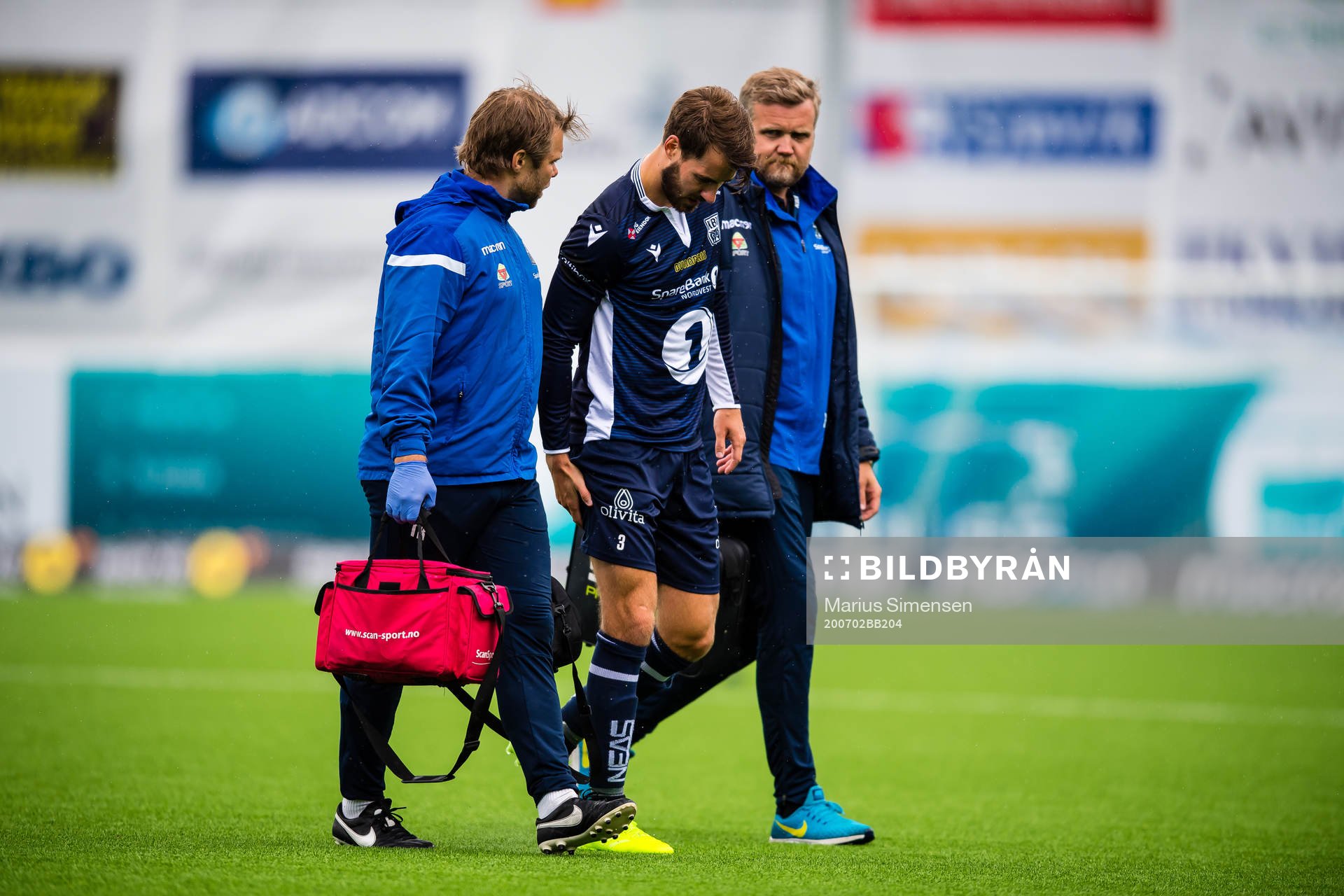 Christoffer Aasbak of Kristiansund leaves the pitch with an