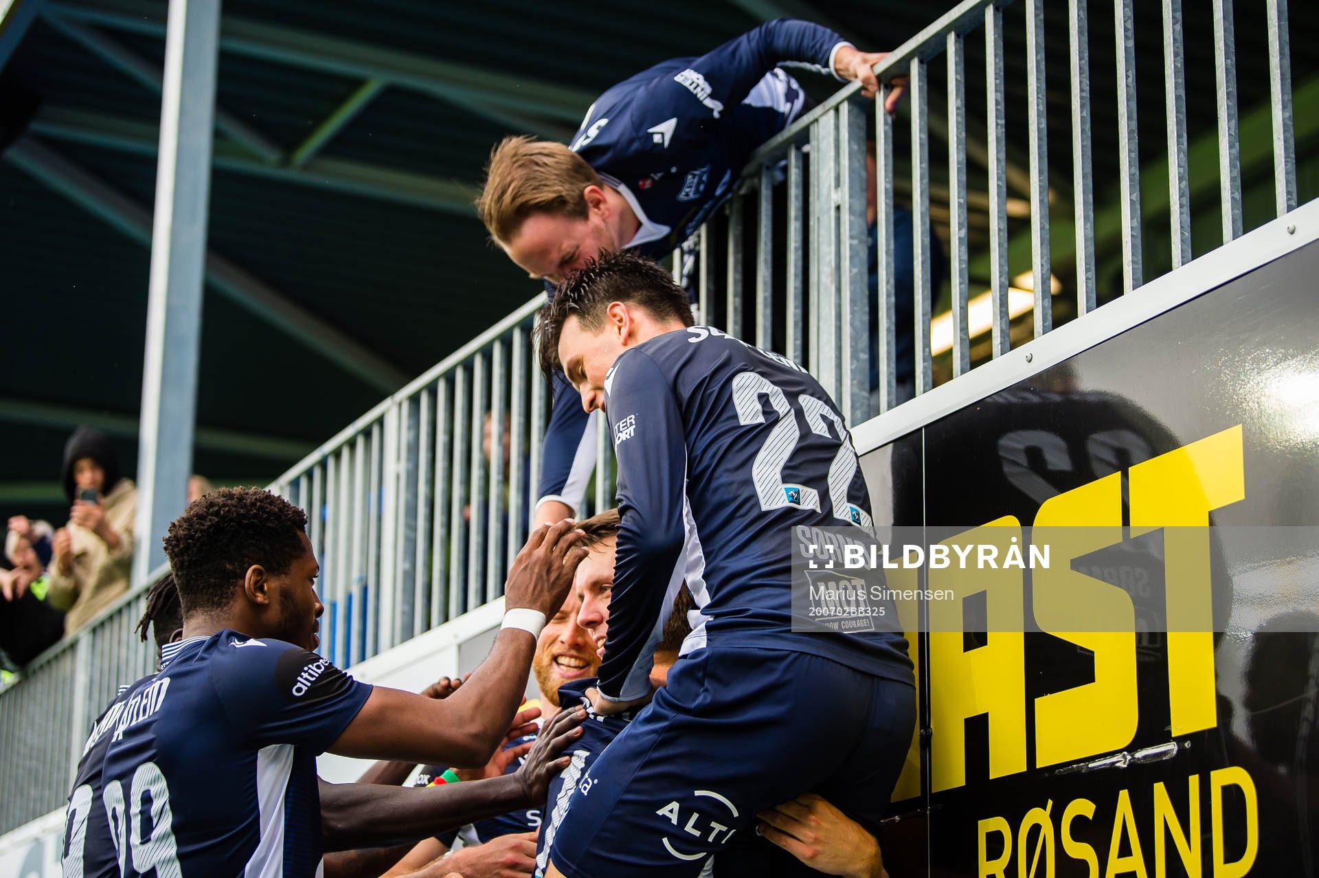 Andreas Eines Hopmark of Kristiansund celebrates after scoring the 2-2 goal during the Eliteserien match between Kristiansund and Molde on July 2, 2020 in Kristiansund.