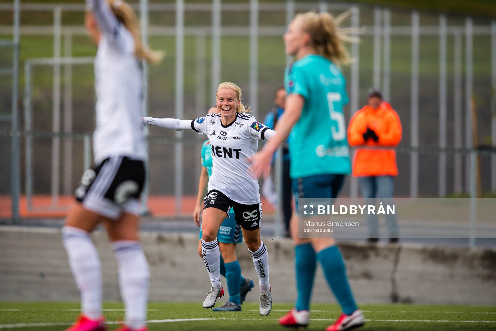 Julie Blakstad of Rosenborg celebrates after scoring the 1-1 goal during the Toppserien football match between Rosenborg and LSK Kvinner on July 3, 2020 in Trondheim.