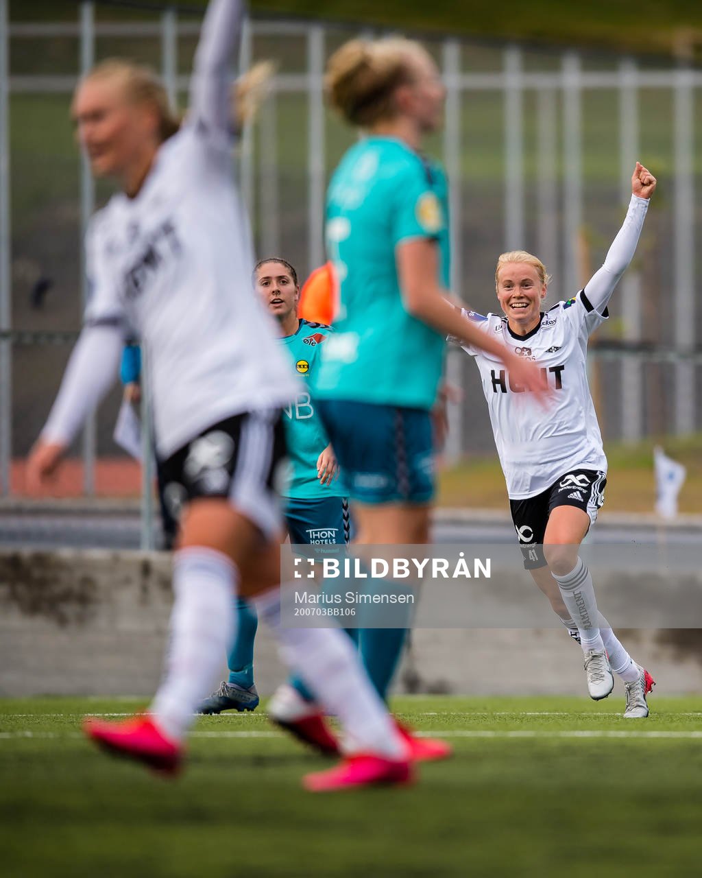 Julie Blakstad of Rosenborg celebrates after scoring the 1-1 goal during the Toppserien football match between Rosenborg and LSK Kvinner on July 3, 2020 in Trondheim.