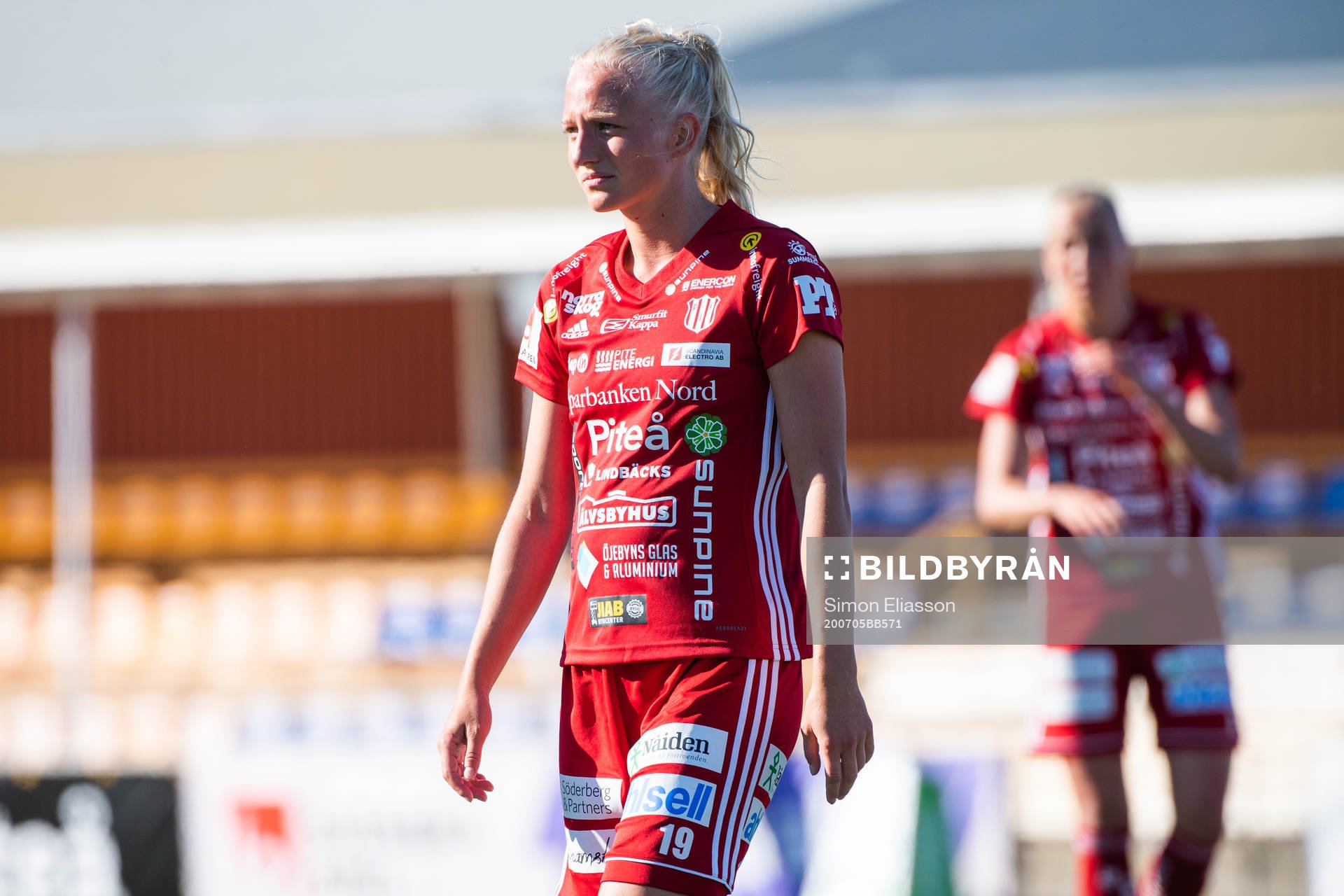 Piteås Astrid Larsson under fotbollsmatchen i Damallsvenskan mellan Piteå och Örebro den 5 juli 2020 i Piteå.