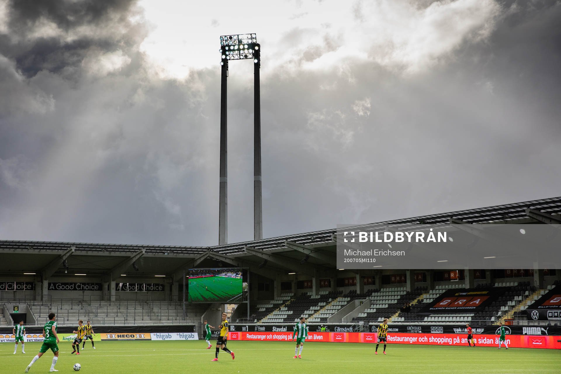 Bravida arena med tomma läktare under fotbollsmatchen i Allsvenskan mellan Häcken och Hammarby den 5 juli 2020 i Göteborg.