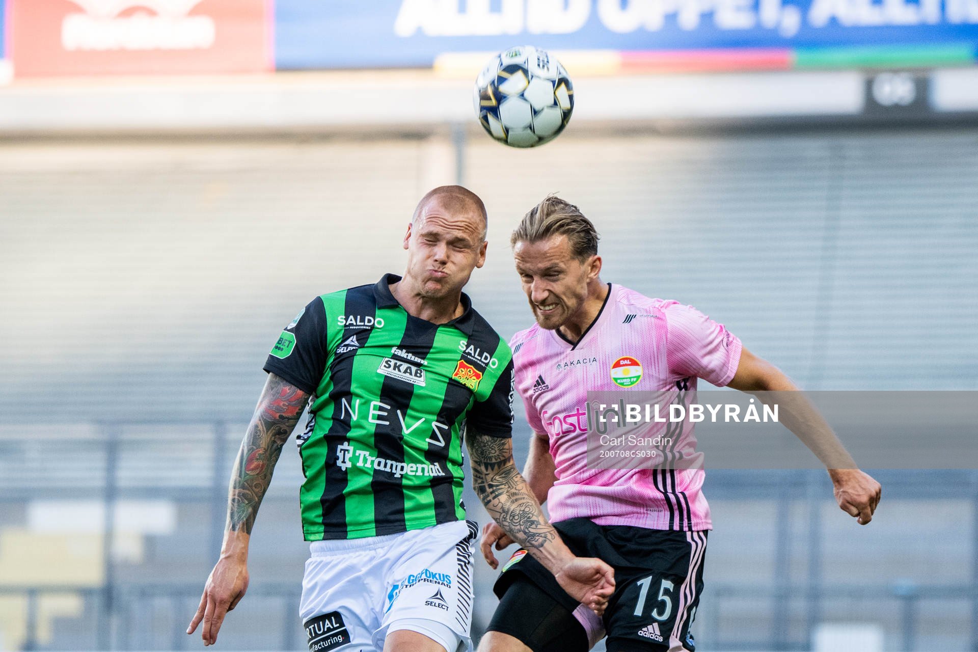 GAIS Jesper Brandt och Dalkurds Daniel Stensson under fotbollsmatchen i Superettan  mellan GAIS och Dalkurd den 8 juli 2020 i Göteborg.