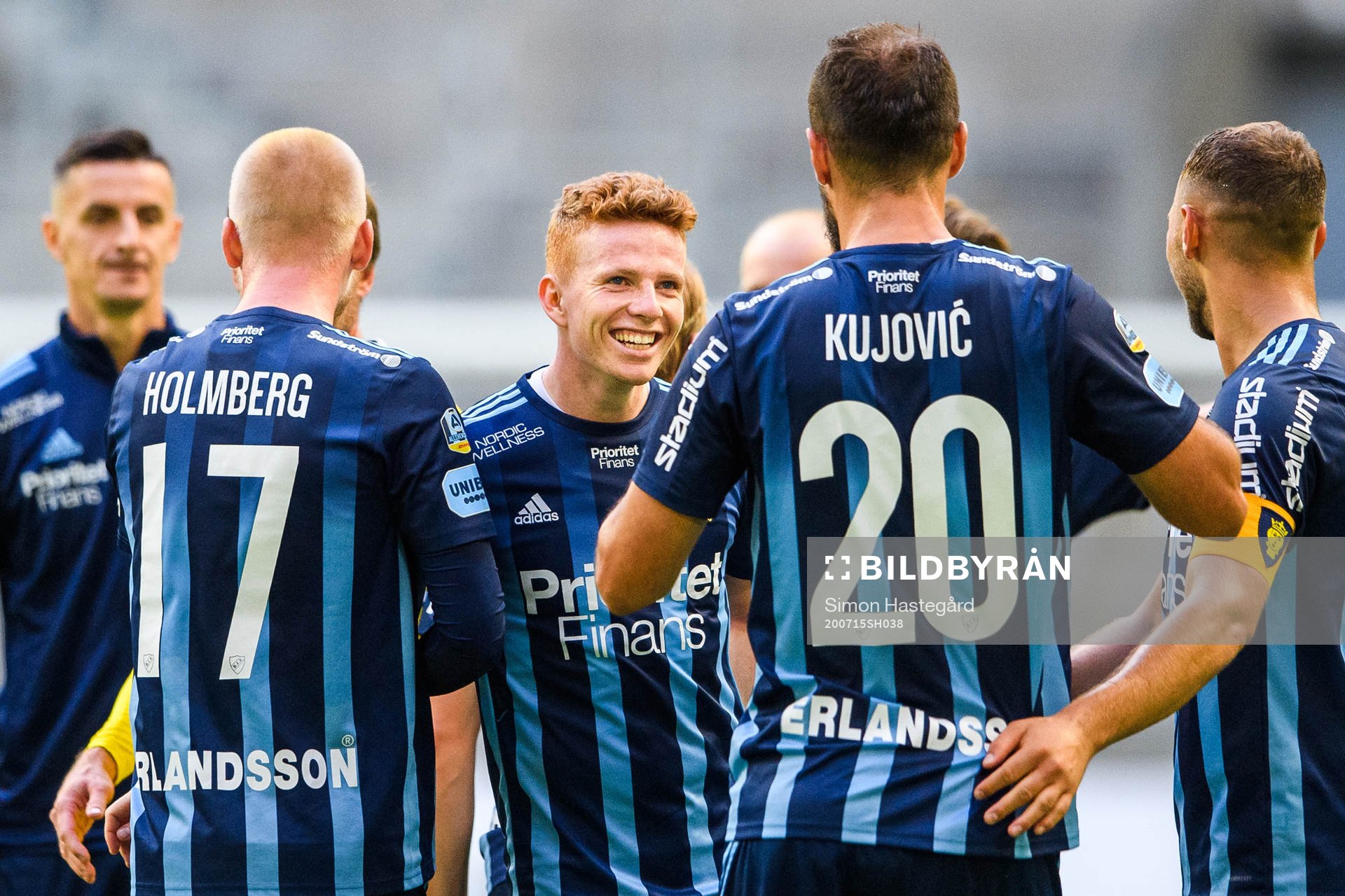 Djurgårdens Aslak Witry jublar efter fotbollsmatchen i Allsvenskan mellan Djurgården och Falkenberg den 15 juli 2020 i Stockholm.