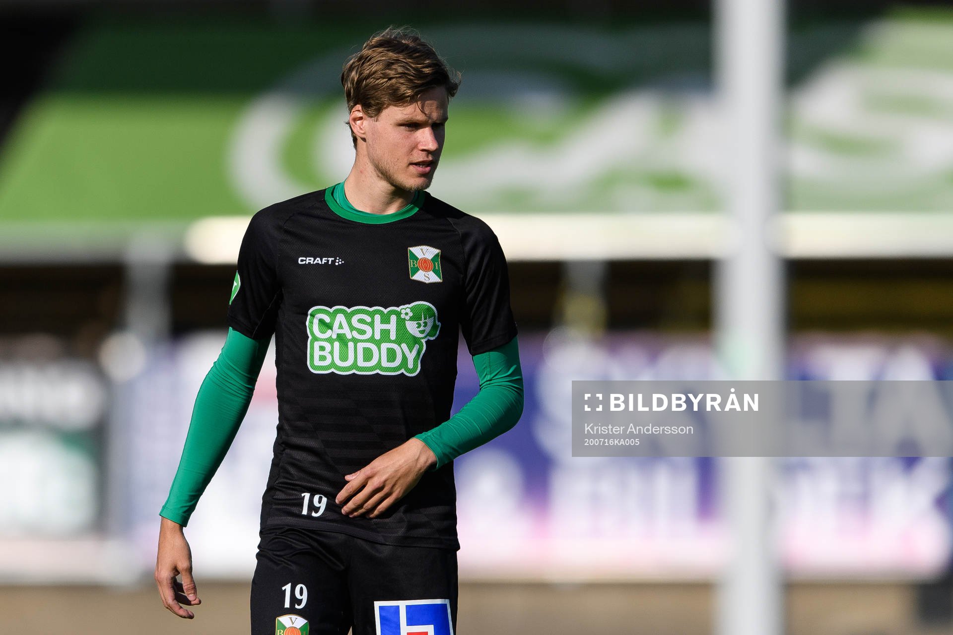 Varbergs Gustav Norlin före fotbollsmatchen i Allsvenskan