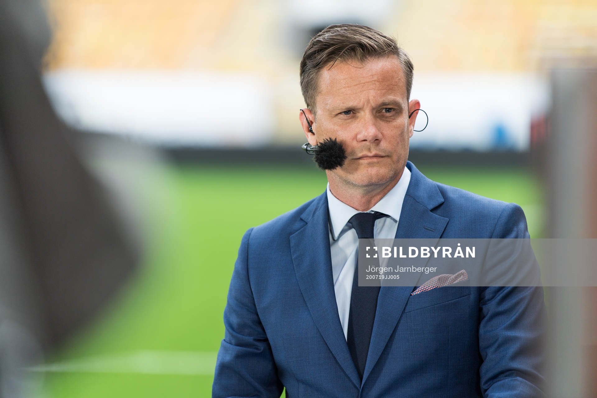 Dplays Jon Persson i studion inför fotbollsmatchen i Allsvenskan mellan Elfsborg och Djurgården den 19 juli 2020 i Borås.