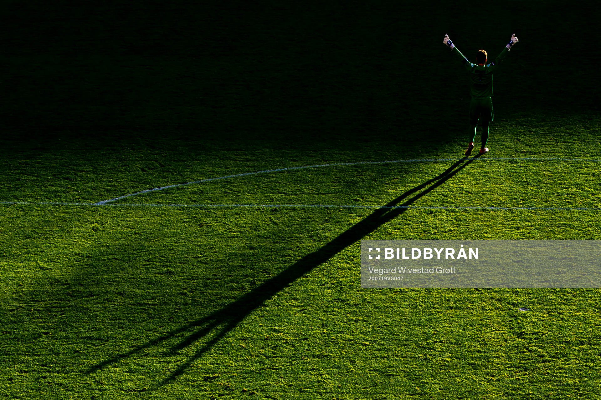 Goalkeeper Jonas Deumeland of Start celebrates
