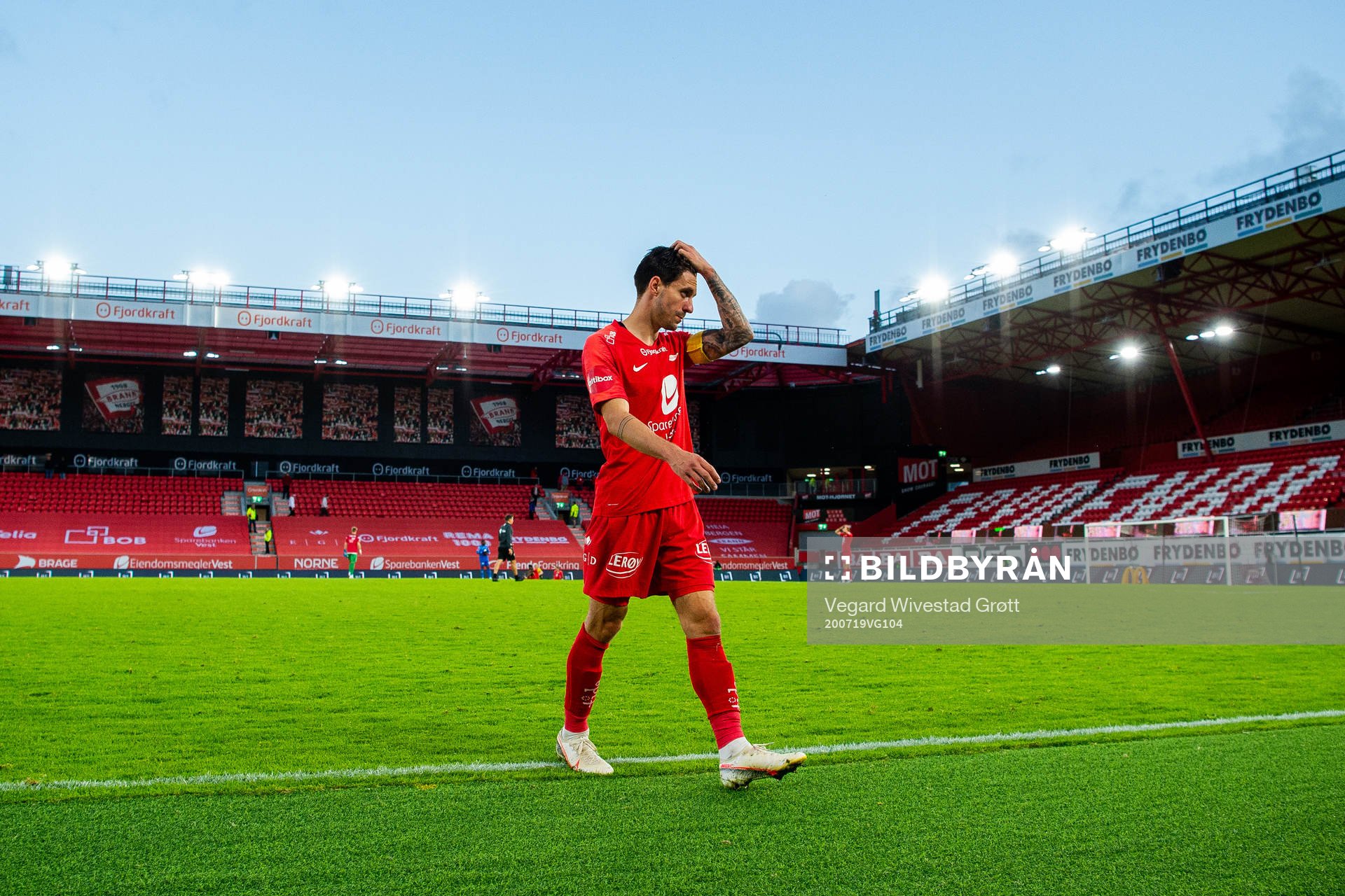 Daniel Alexander Pedersen of Brann looks dejected