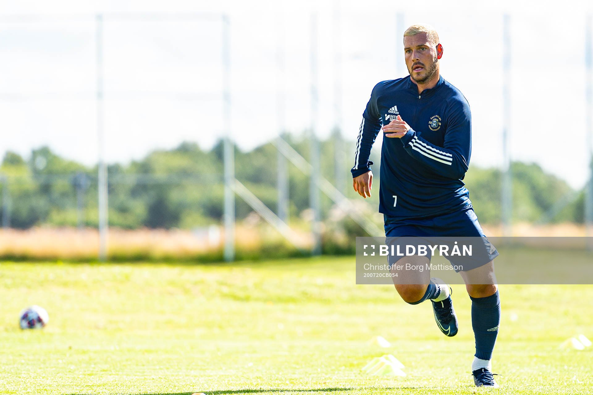 Daniel Bennassar Nilsson under en fotbollsträning med Ängelholms FF den 20 juli 2020 i Ängelholm.