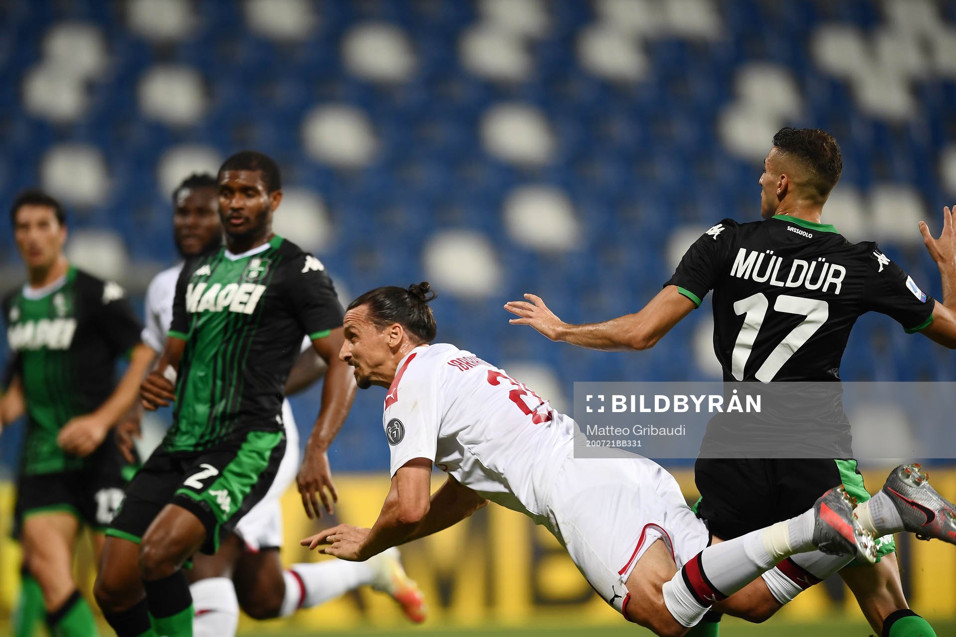 Zlatan Ibrahimovic of AC Milan scores the first goal