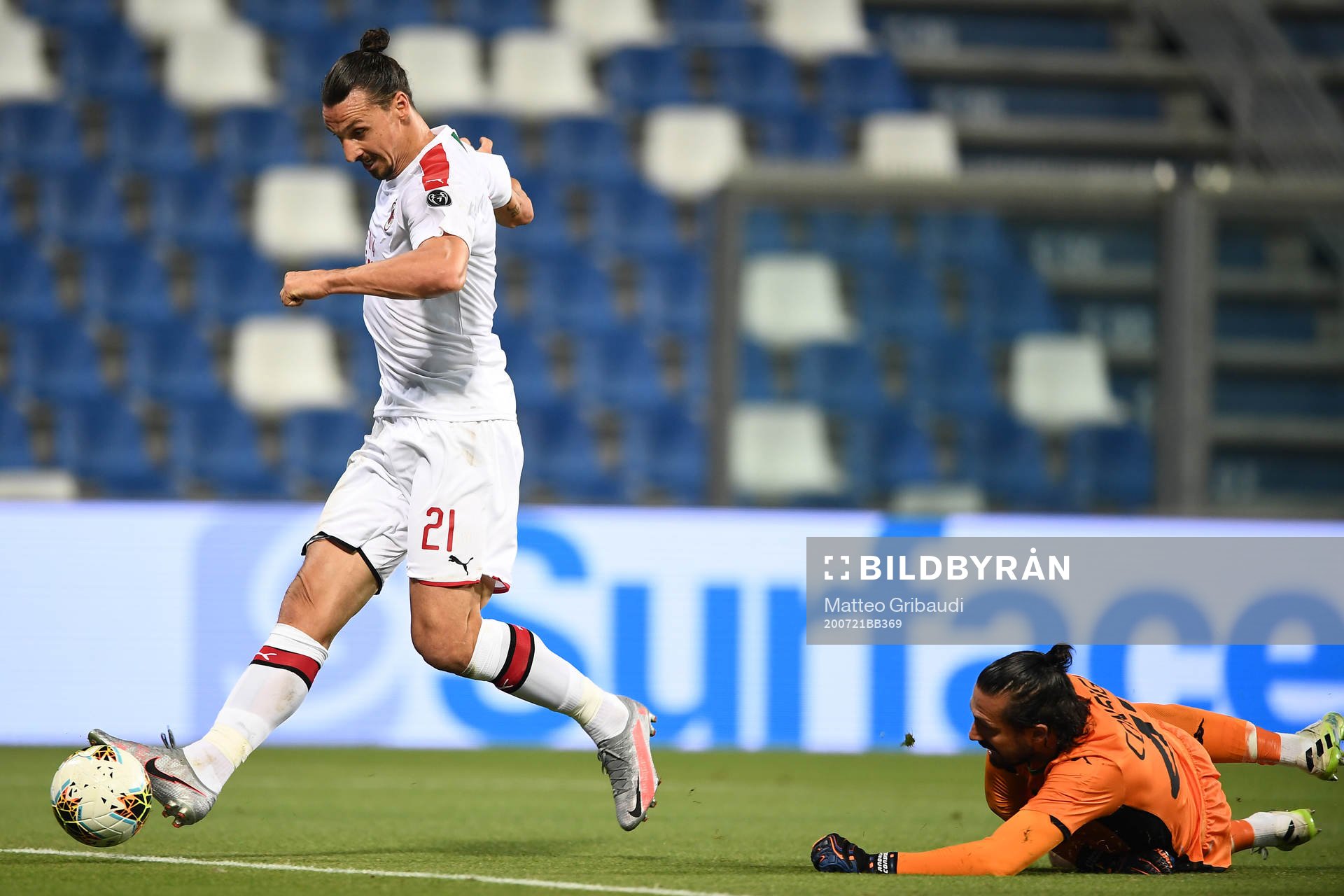 Zlatan Ibrahimovic of AC Milan scores the second goal