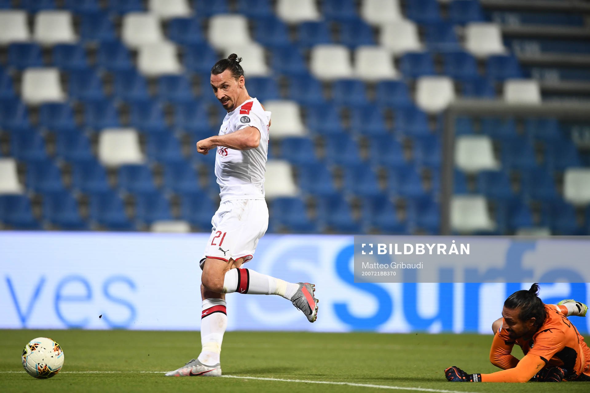 Zlatan Ibrahimovic of AC Milan scores the second goal
