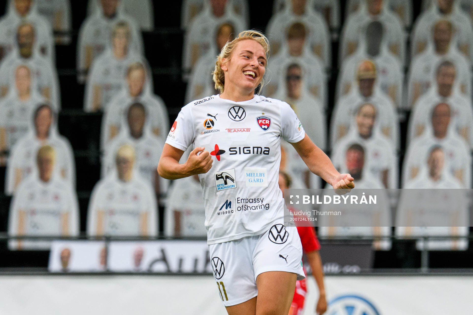 Rosengårds Mimmi Larsson jublar efter hon gjort 4-0 under fotbollsmatchen i Damallsvenskan mellan FC Rosengård och Örebro den 24 juli 2020 i Malmö.