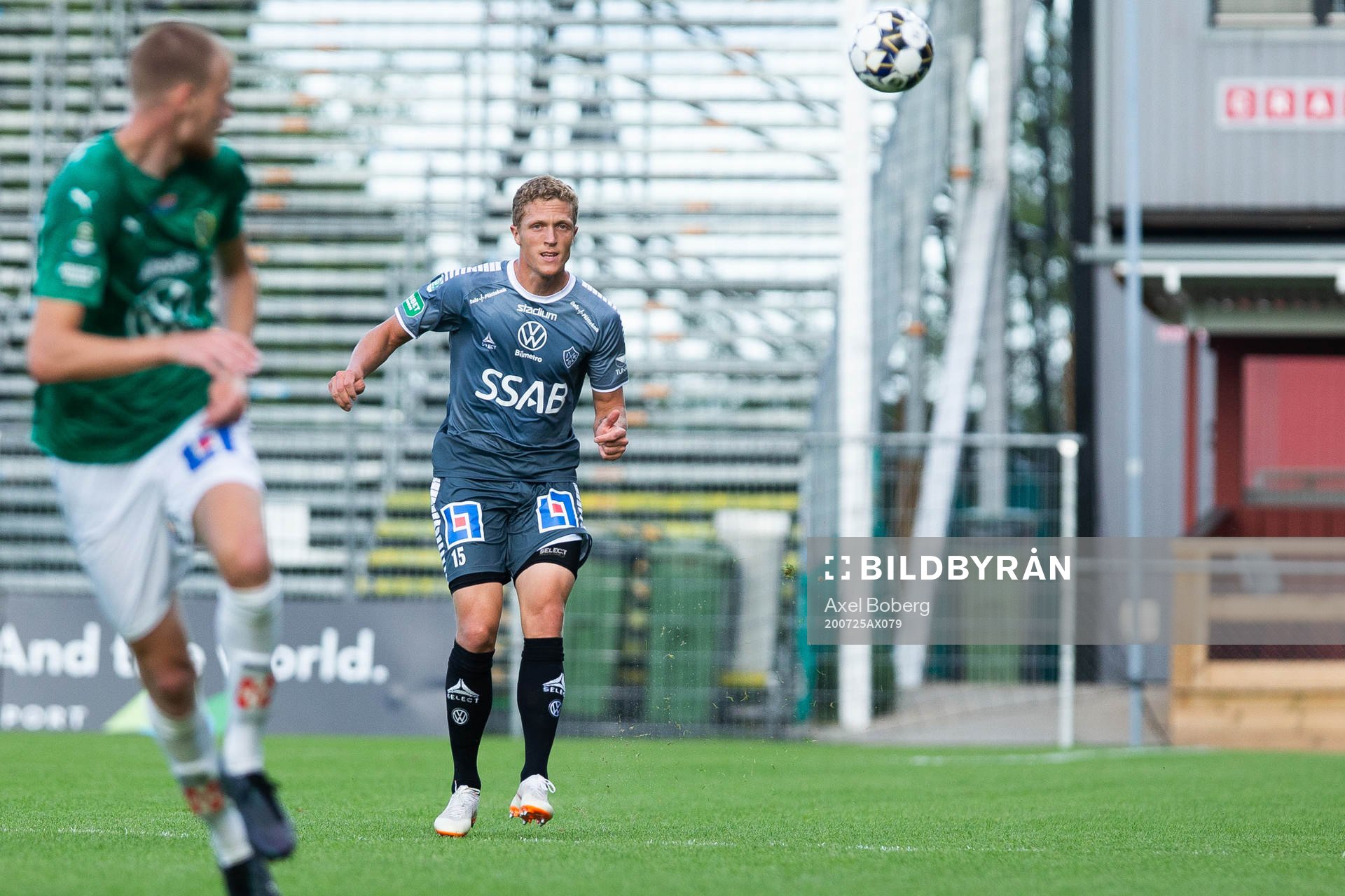 Brages Alexander Ekblad under fotbollsmatchen i Superettan mellan Jönköpings Södra och Brage den 25 juli 2020 i Jönköping.