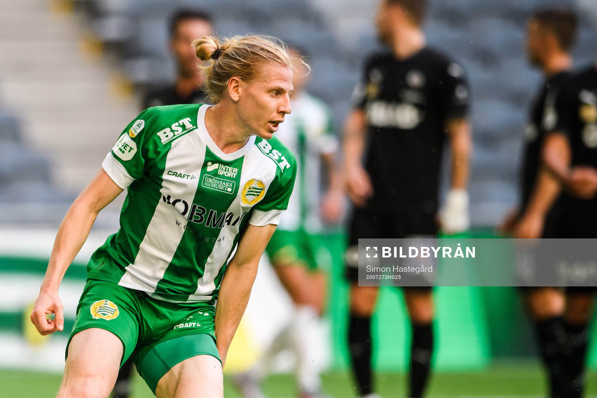 Hammarbys Gustav Ludwigson jublar efter 1-0 under fotbollsmatchen i Allsvenskan mellan Hammarby och Örebro den 27 juli 2020 i Stockholm.