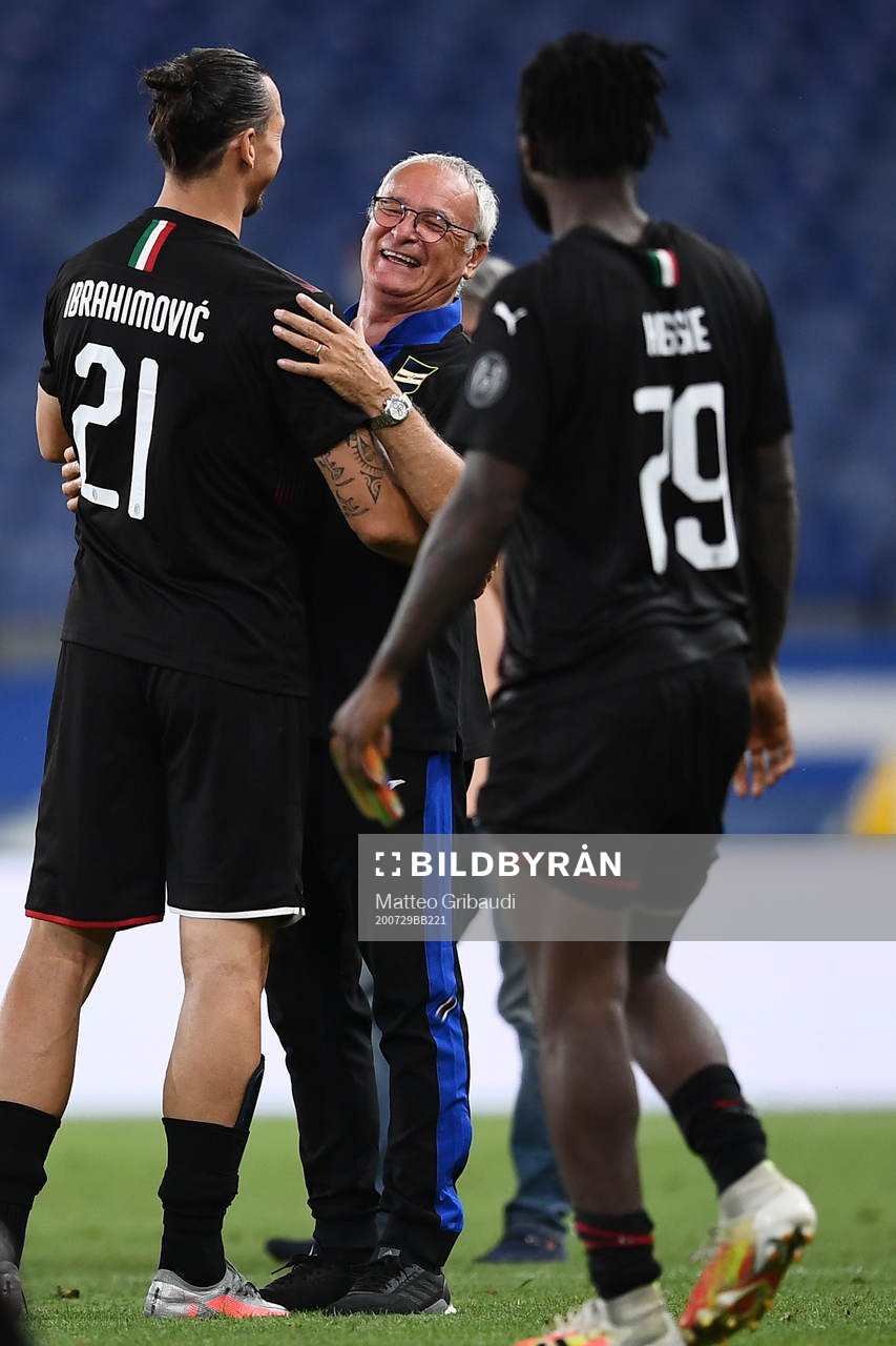 Zlatan Ibrahimovic of AC Milan and Claudio Ranieri, head
