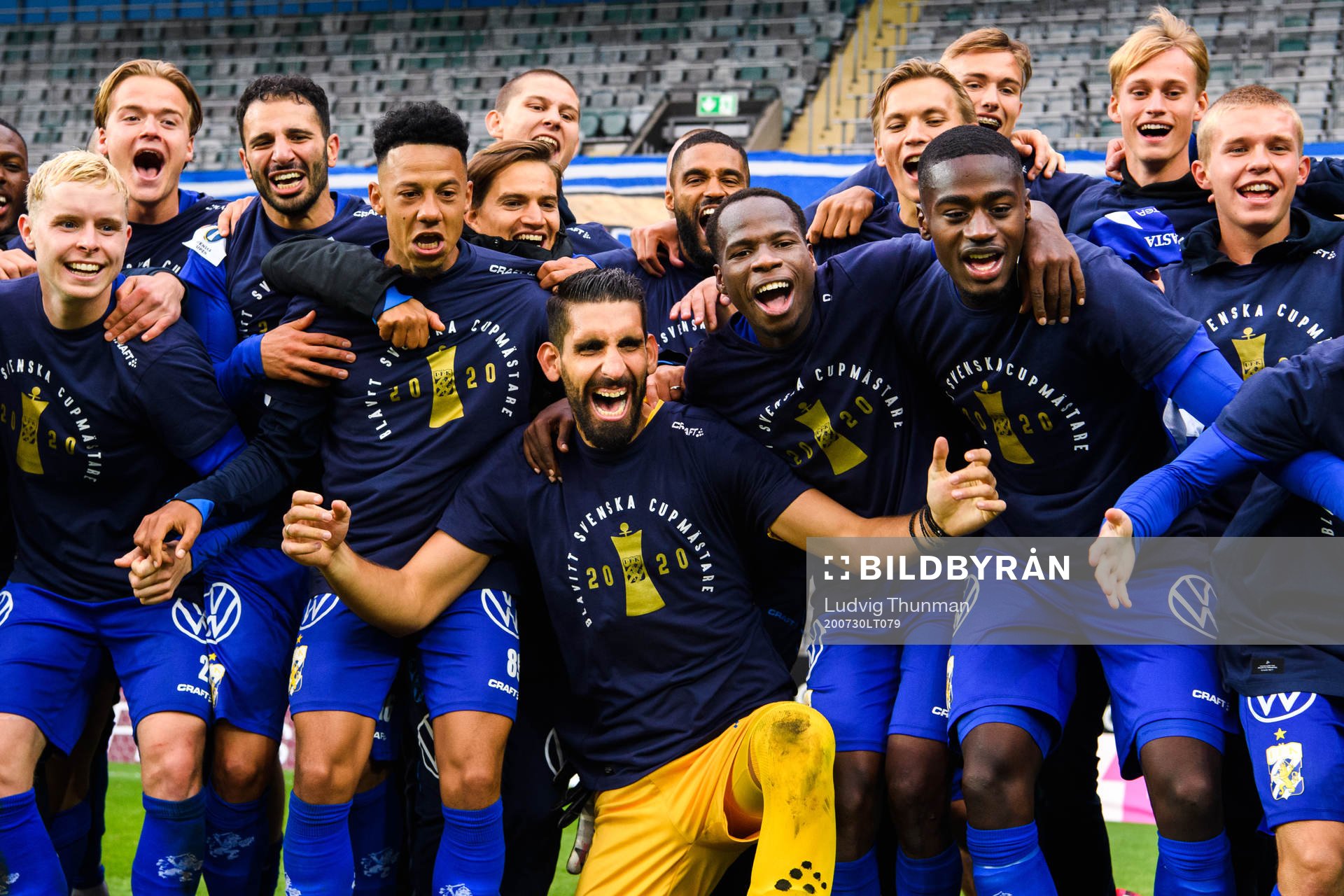 IFK Göteborgs målvakt Ioannis Anestis jublar efter finalen i Svenska Cupen i fotboll mellan IFK Göteborg och Malmö FF den 30 juli 2020 i Göteborg.