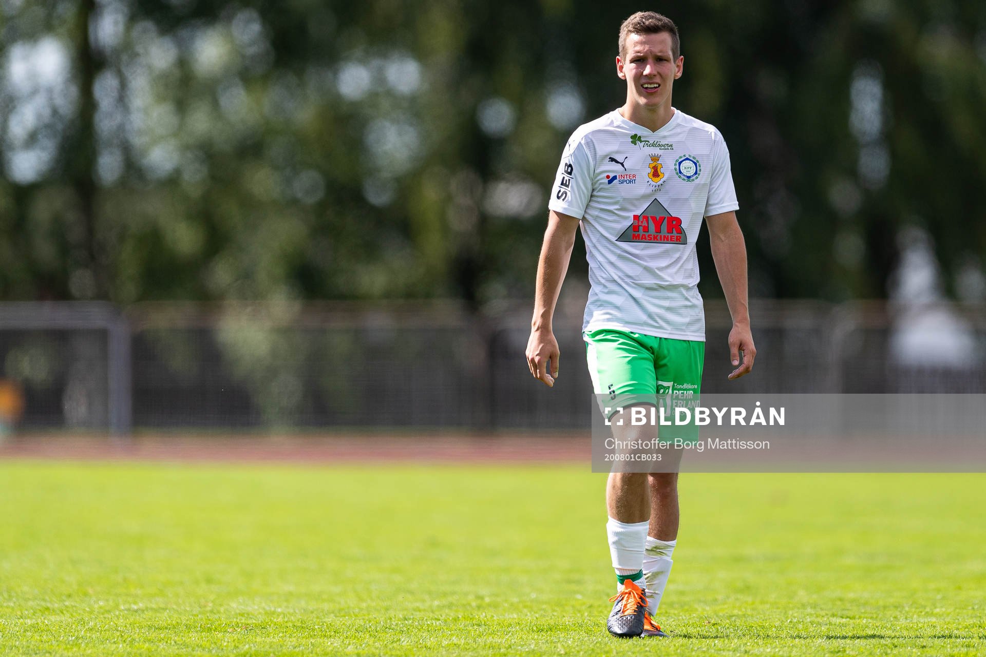 Klippans Filip Jonasson under fotbollsmatchen i Division 3 Sydvästra Götaland mellan Klippan och Hittarp den 1 augusti 2020 i Klippan.