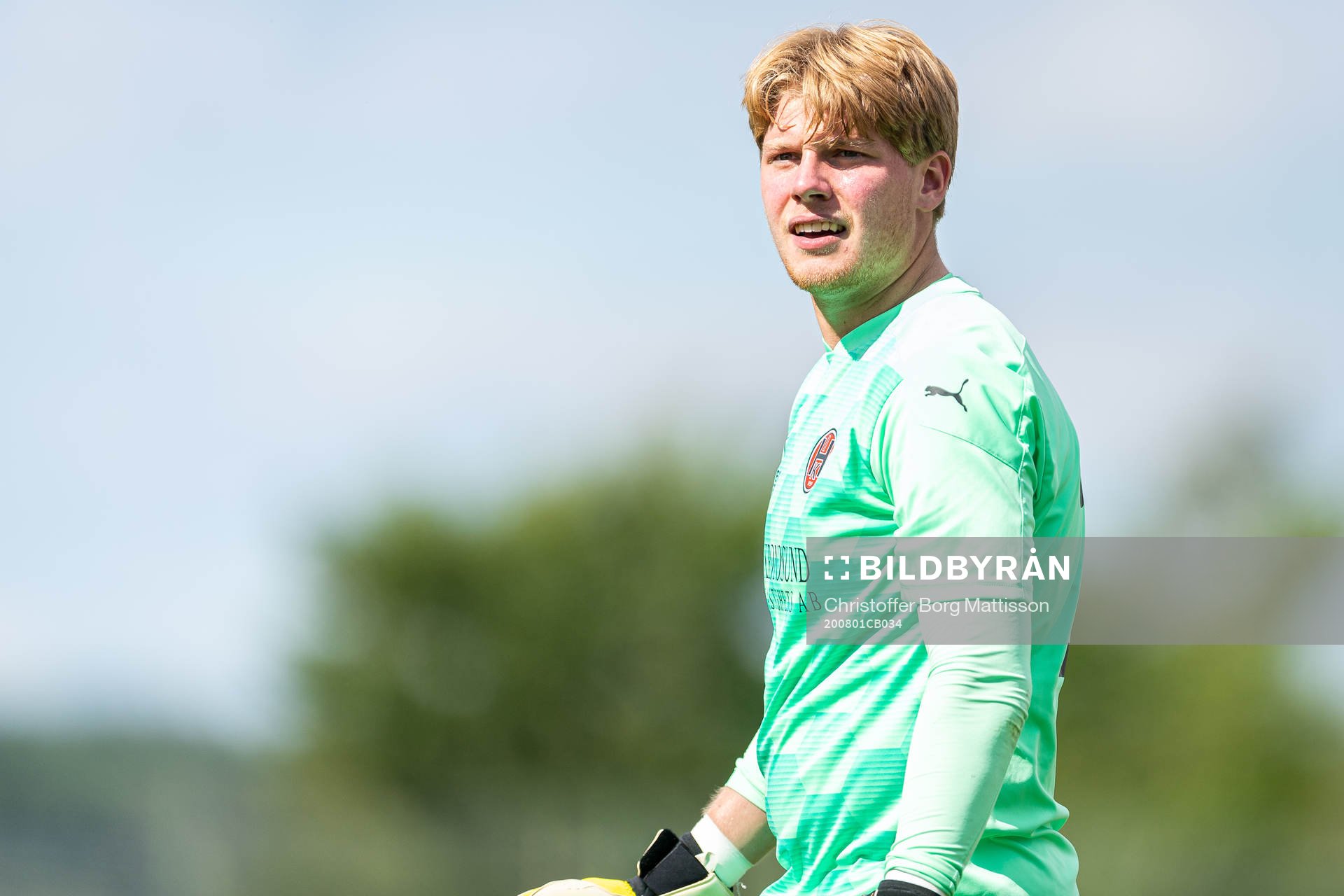 Hittarps målvakt Andreas Alexandersson under fotbollsmatchen i Division 3 Sydvästra Götaland mellan Klippan och Hittarp den 1 augusti 2020 i Klippan.