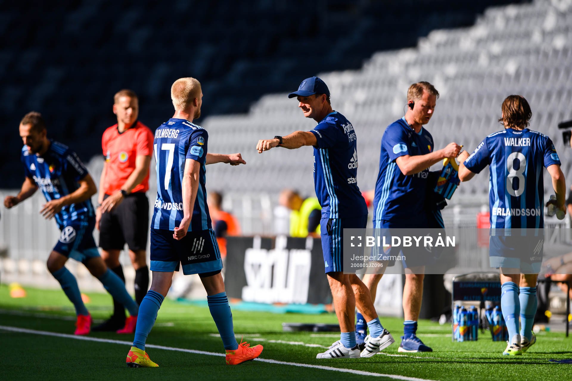 Djurgårdens tränare Kim Bergstrand med Kalle Holmberg och
