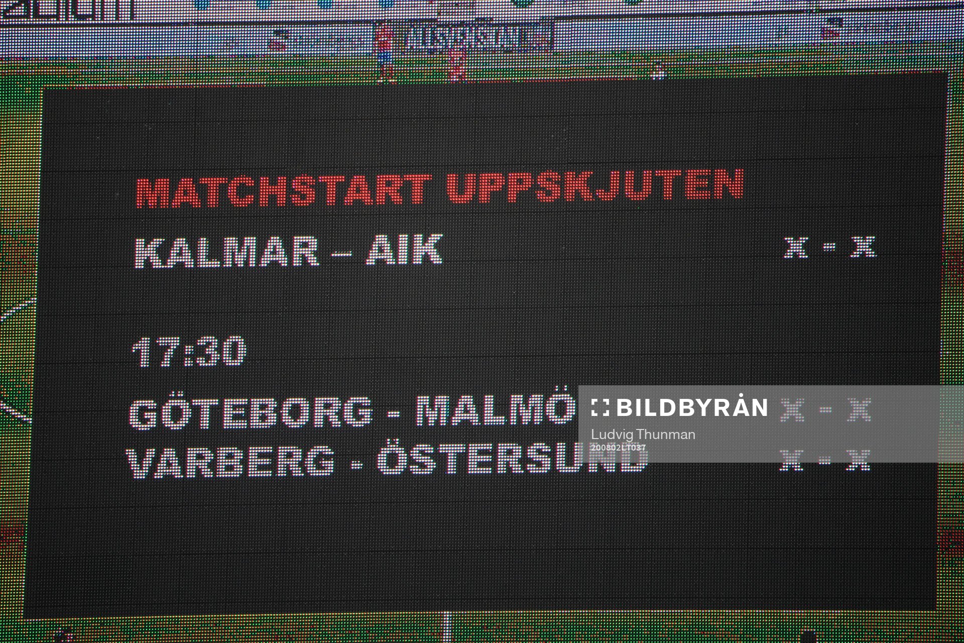 Omgångens spelschema med information om uppskjuten